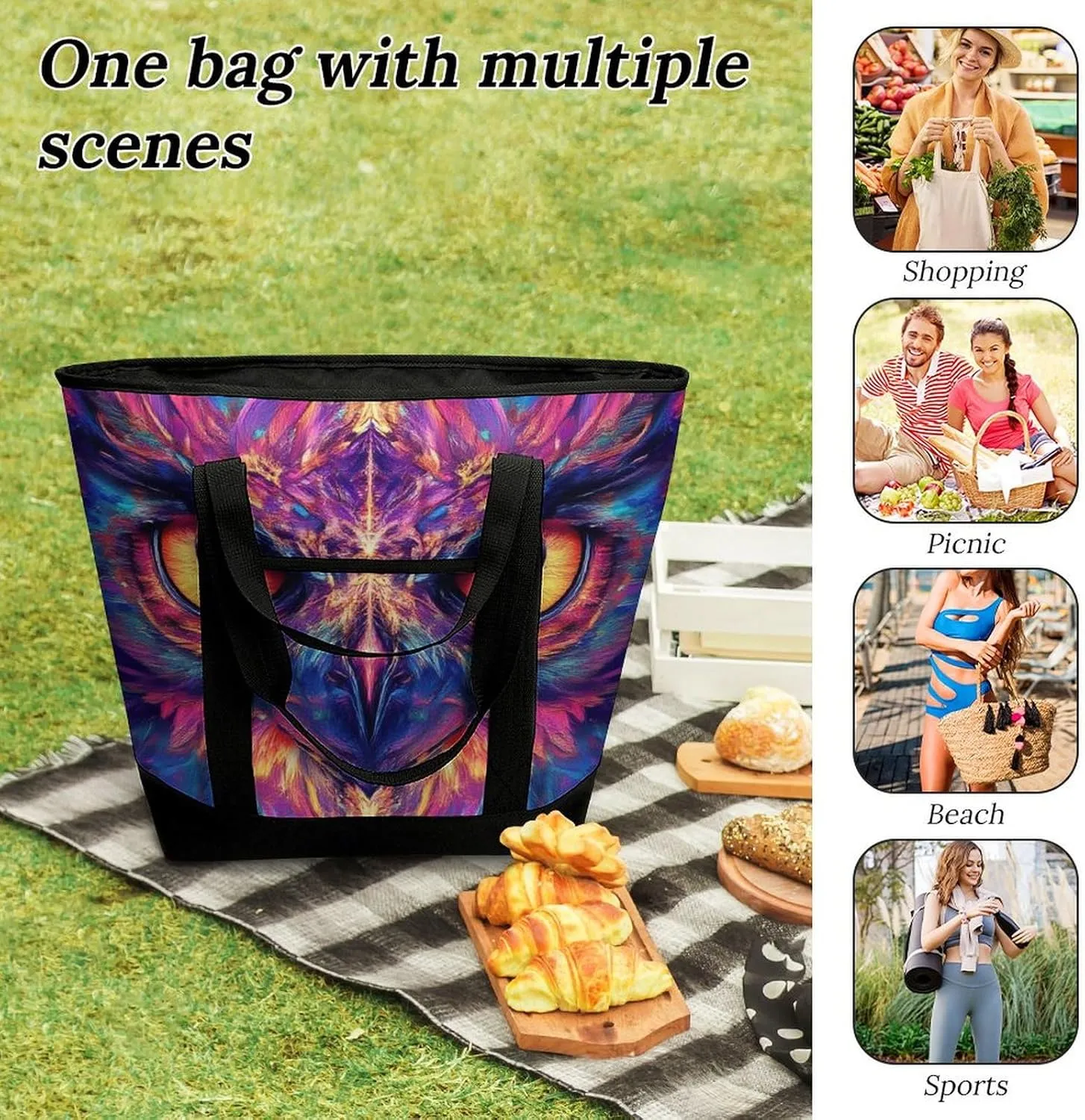Women's Oversized Thermal Tote Bag Insulated One Shoulder Shopping Carrier