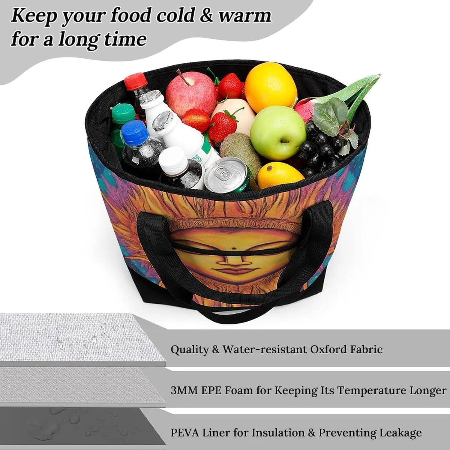 Women's Oversized Thermal Tote Bag Insulated One Shoulder Shopping Carrier