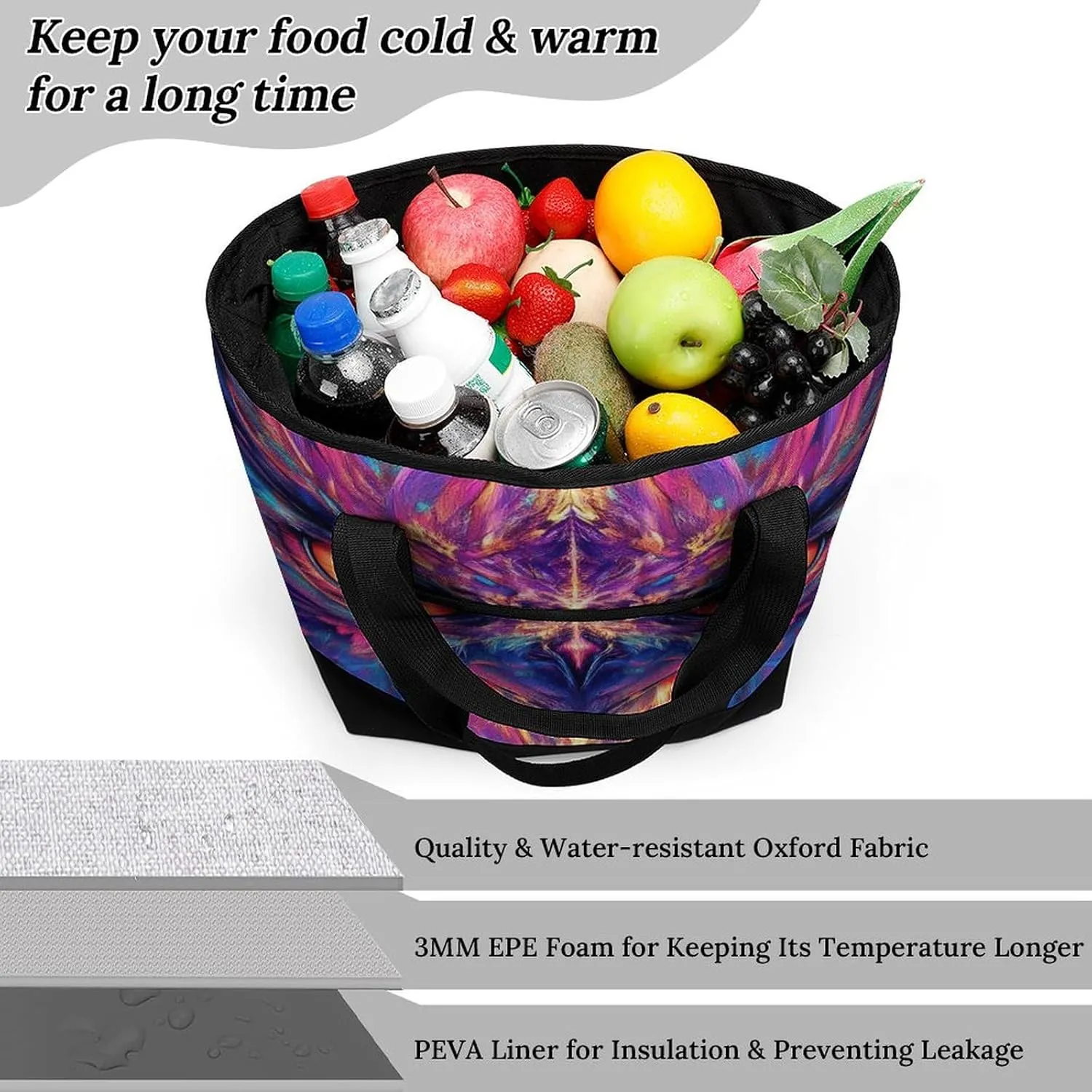 Women's Oversized Thermal Tote Bag Insulated One Shoulder Shopping Carrier