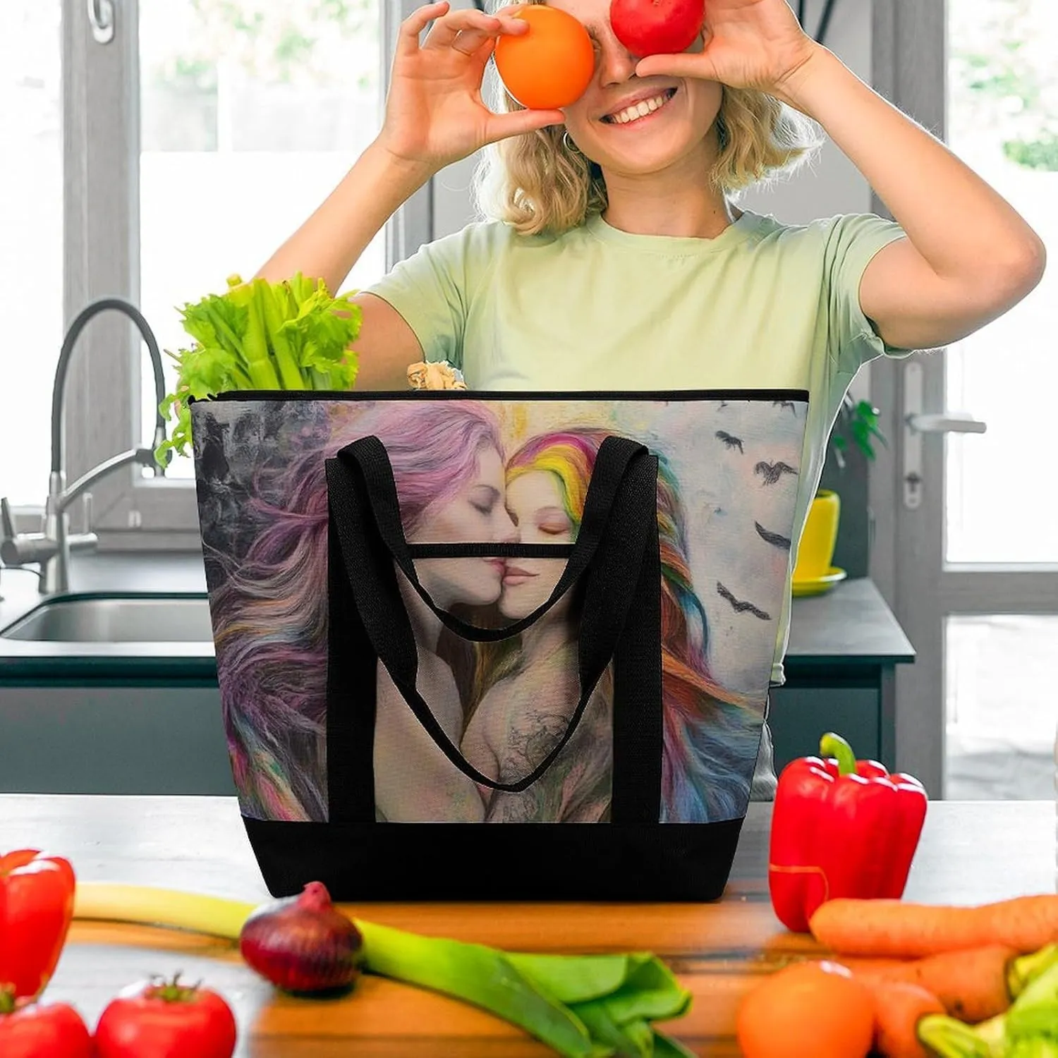 Women's Oversized Thermal Tote Bag Insulated One Shoulder Shopping Carrier