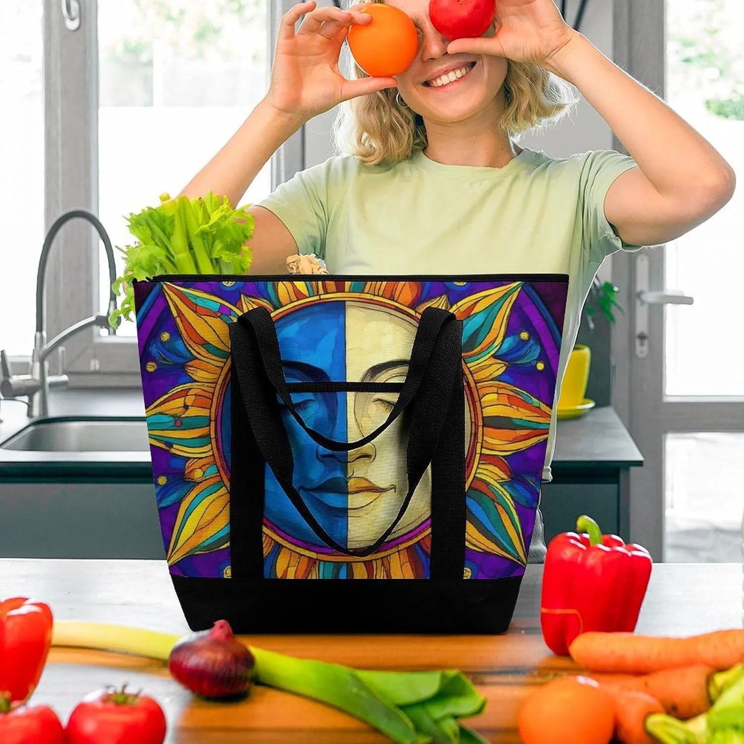 Women's Oversized Thermal Tote Bag Insulated One Shoulder Shopping Carrier