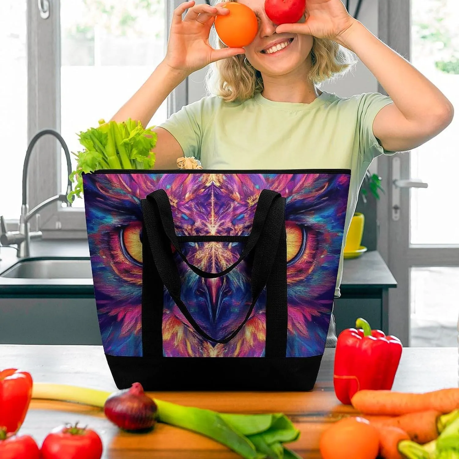 Women's Oversized Thermal Tote Bag Insulated One Shoulder Shopping Carrier