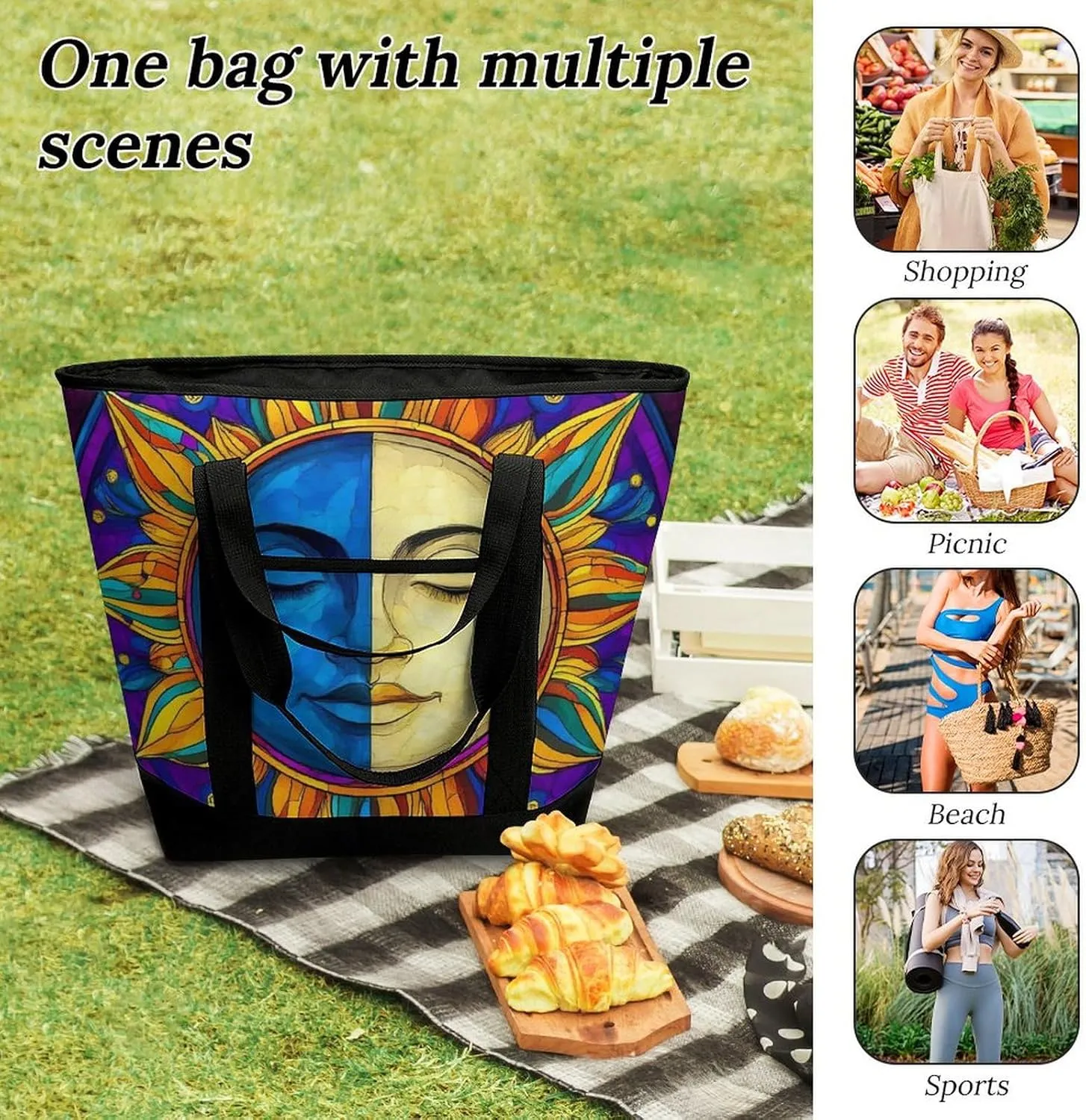 Women's Oversized Thermal Tote Bag Insulated One Shoulder Shopping Carrier