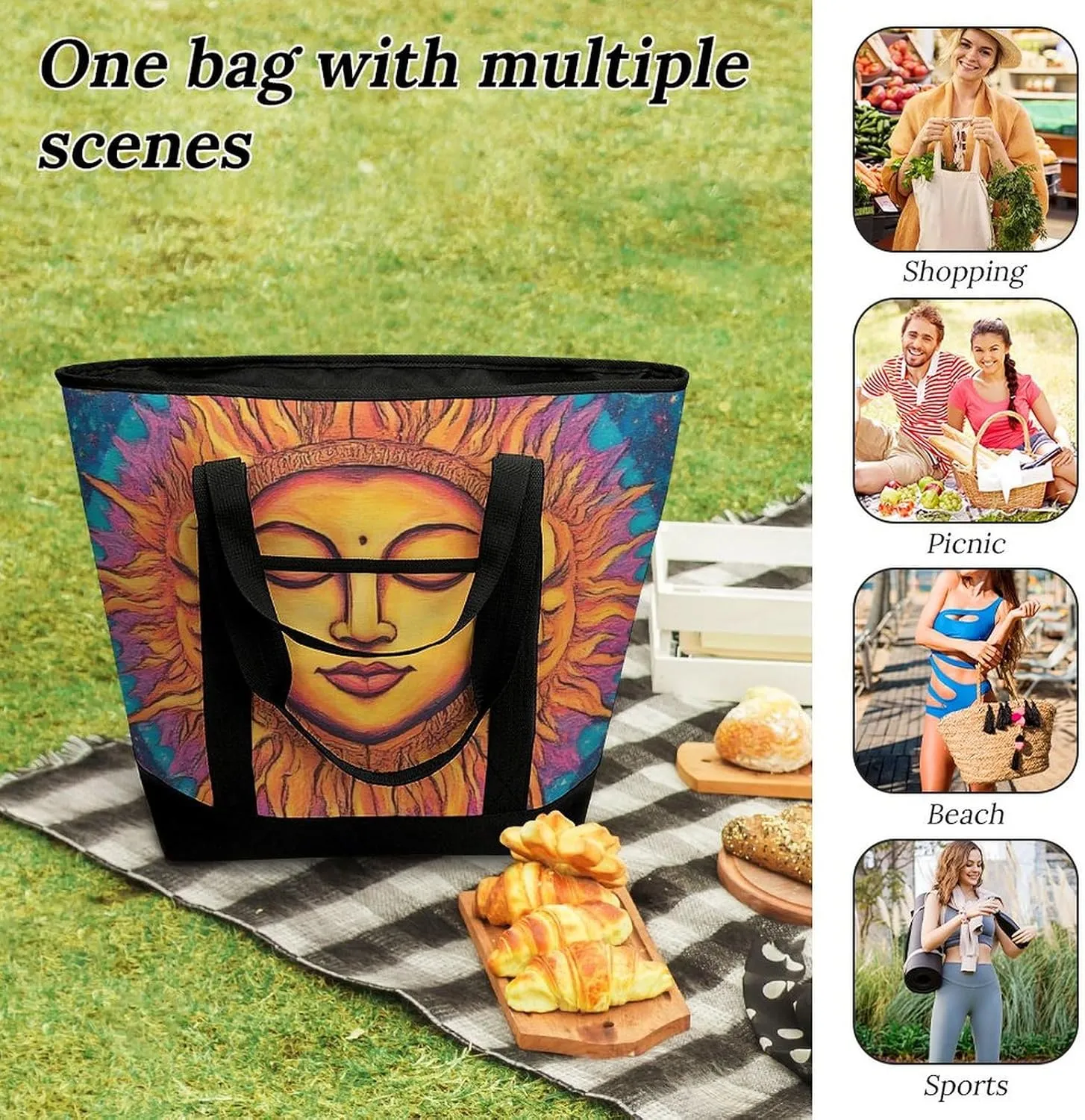 Women's Oversized Thermal Tote Bag Insulated One Shoulder Shopping Carrier