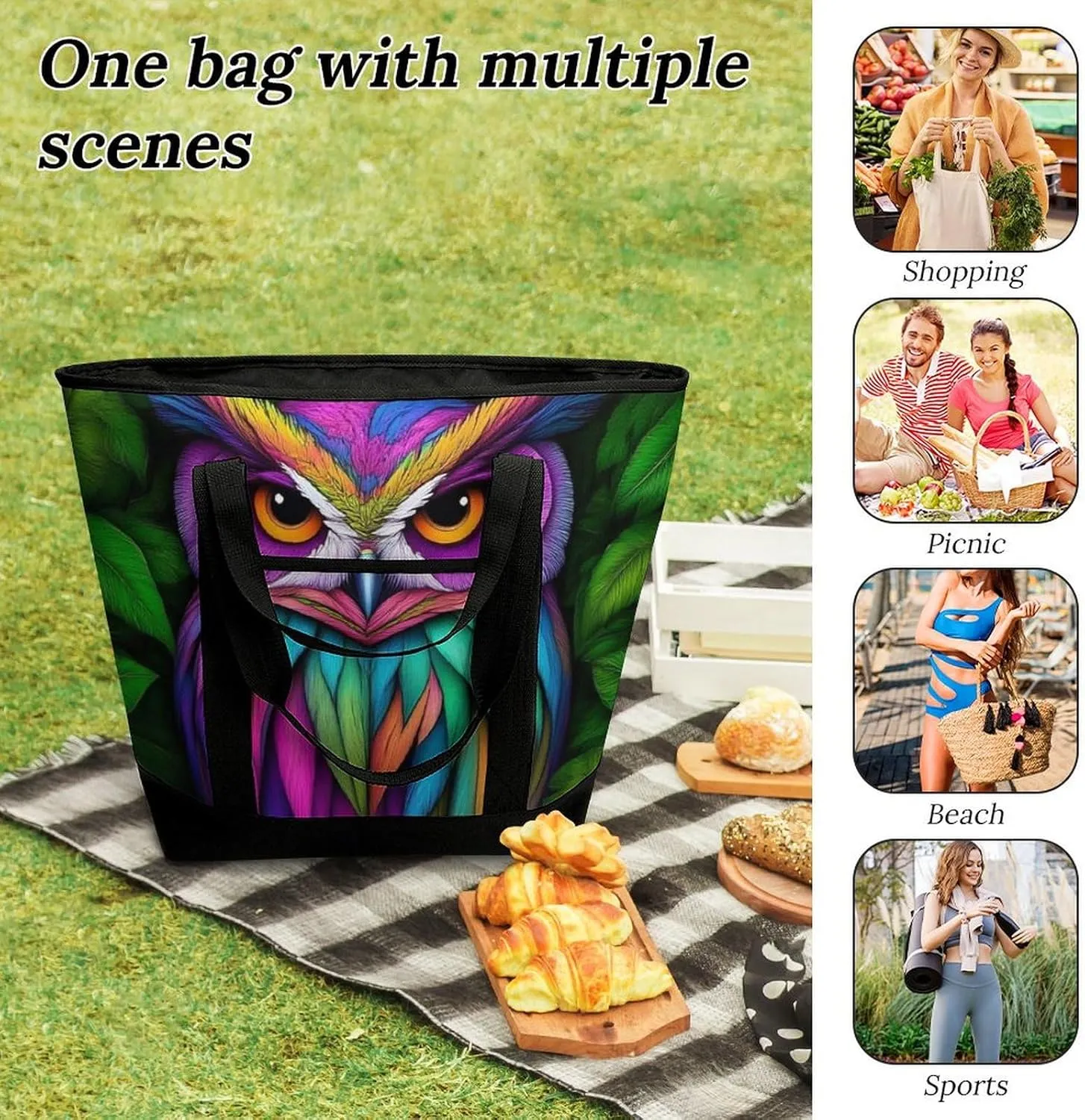 Women's Oversized Thermal Tote Bag Insulated One Shoulder Shopping Carrier
