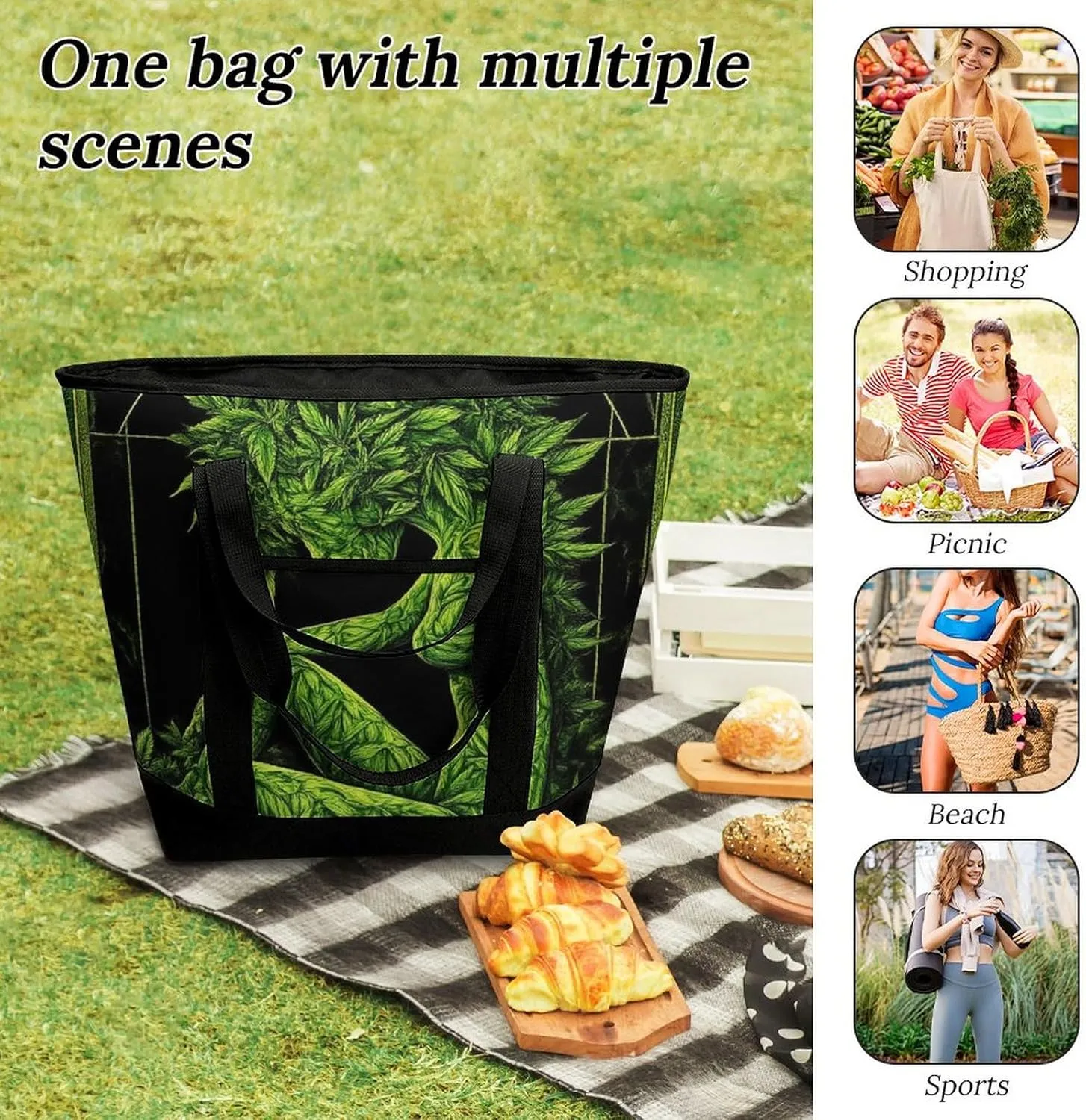 Women's Oversized Thermal Tote Bag Insulated One Shoulder Shopping Carrier