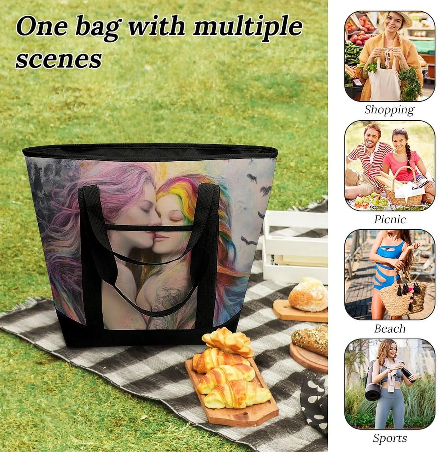 Women's Oversized Thermal Tote Bag Insulated One Shoulder Shopping Carrier