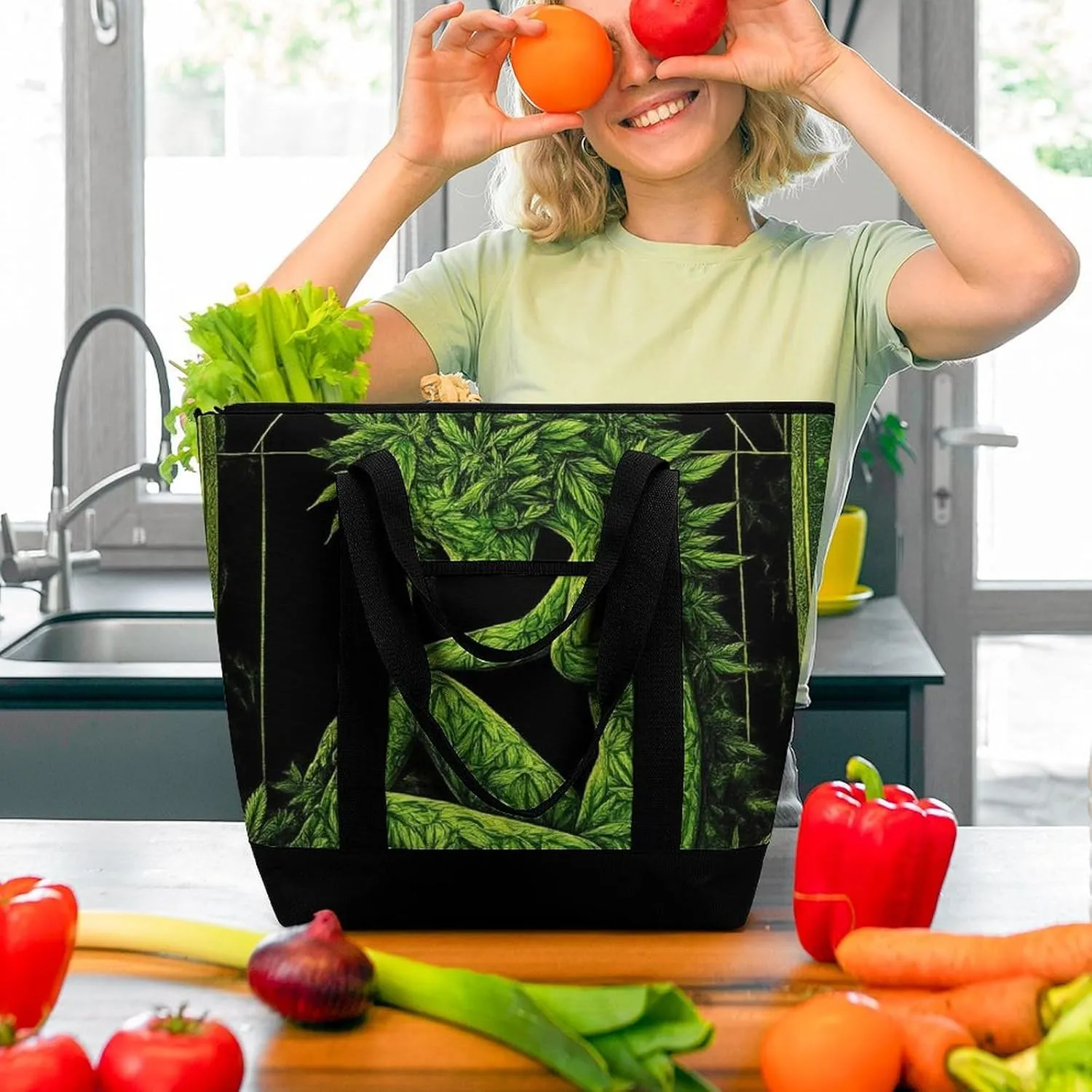 Women's Oversized Thermal Tote Bag Insulated One Shoulder Shopping Carrier