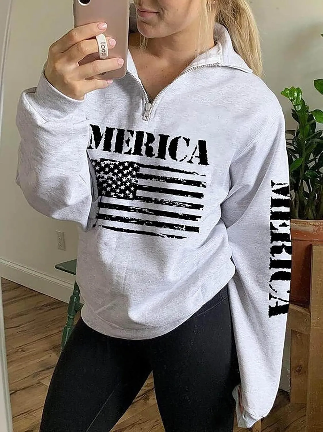 Womens Quarter Zip Shirt, Loose Casual Sweatshirt, 1/4 Zip Pullover Long Sleeve Tops for Women