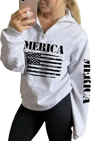 Womens Quarter Zip Shirt, Loose Casual Sweatshirt, 1/4 Zip Pullover Long Sleeve Tops for Women