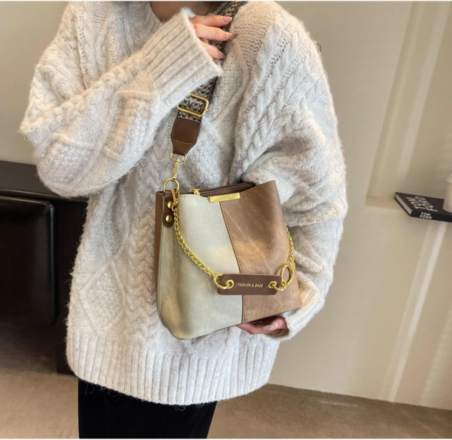 Women's Retro Bucket Shoulder Leather Crossbody Bag for Women Trendy Hobo Tote Handbag Satchel Bags Purses Wallets