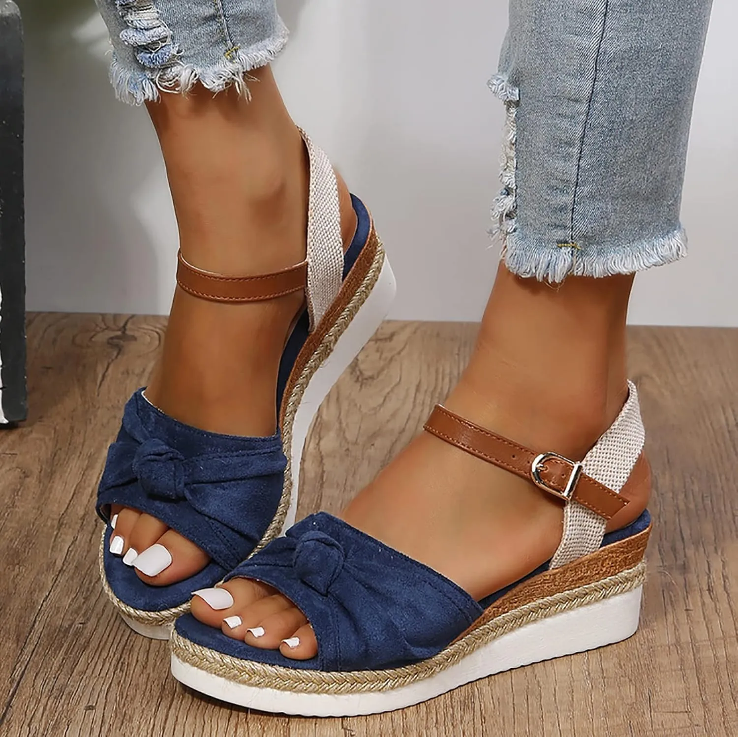 Women's Sandals, Women's Espadrilles Casual Ankle Strap Wedge Sandals Comfortable Platform Sandals
