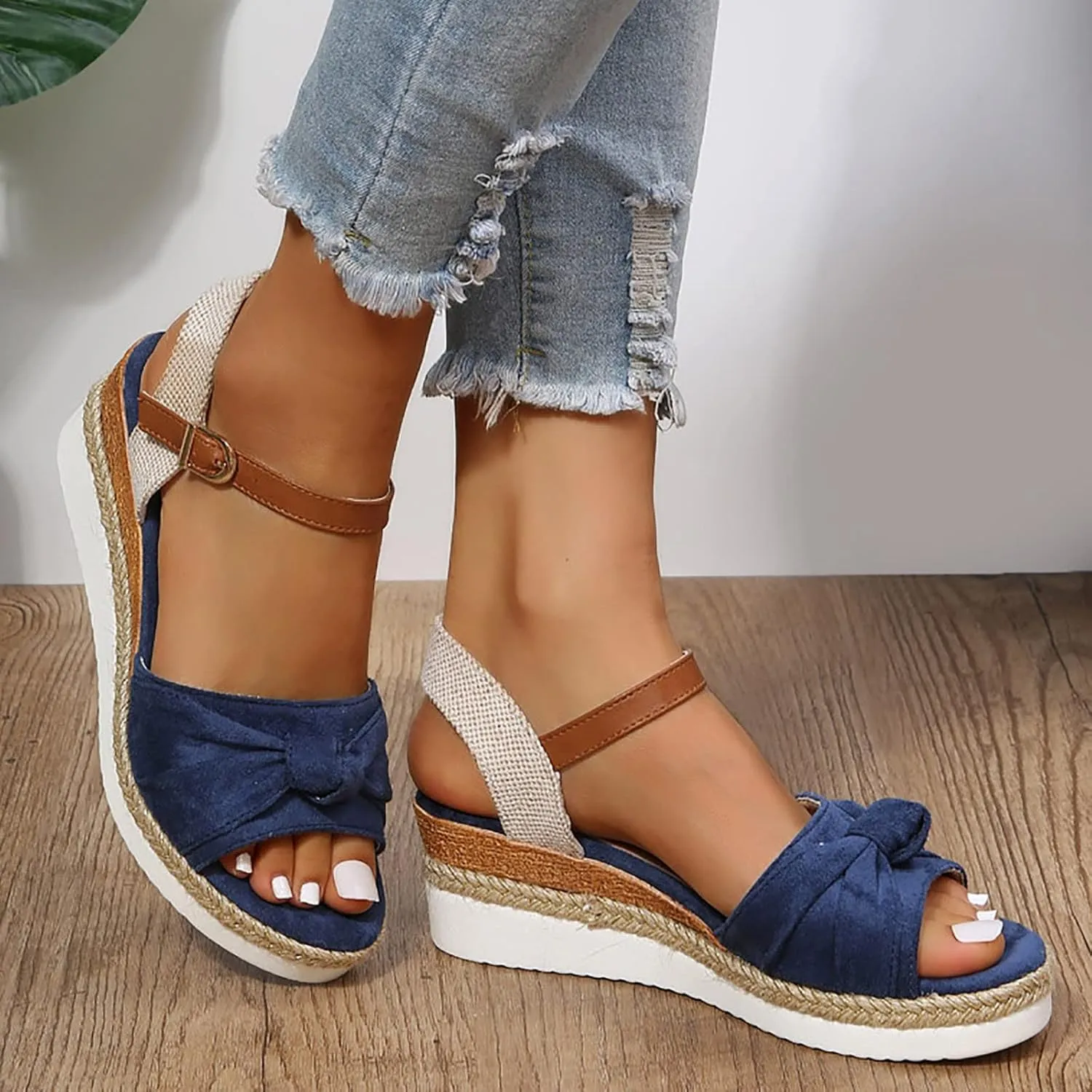 Women's Sandals, Women's Espadrilles Casual Ankle Strap Wedge Sandals Comfortable Platform Sandals