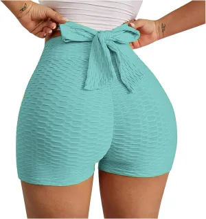Womens Sexy Booty Shorts Butt Lift Leggings Shorts Lace up Scrunch Workout High Waisted Textured Hot Pants Athletic Shorts