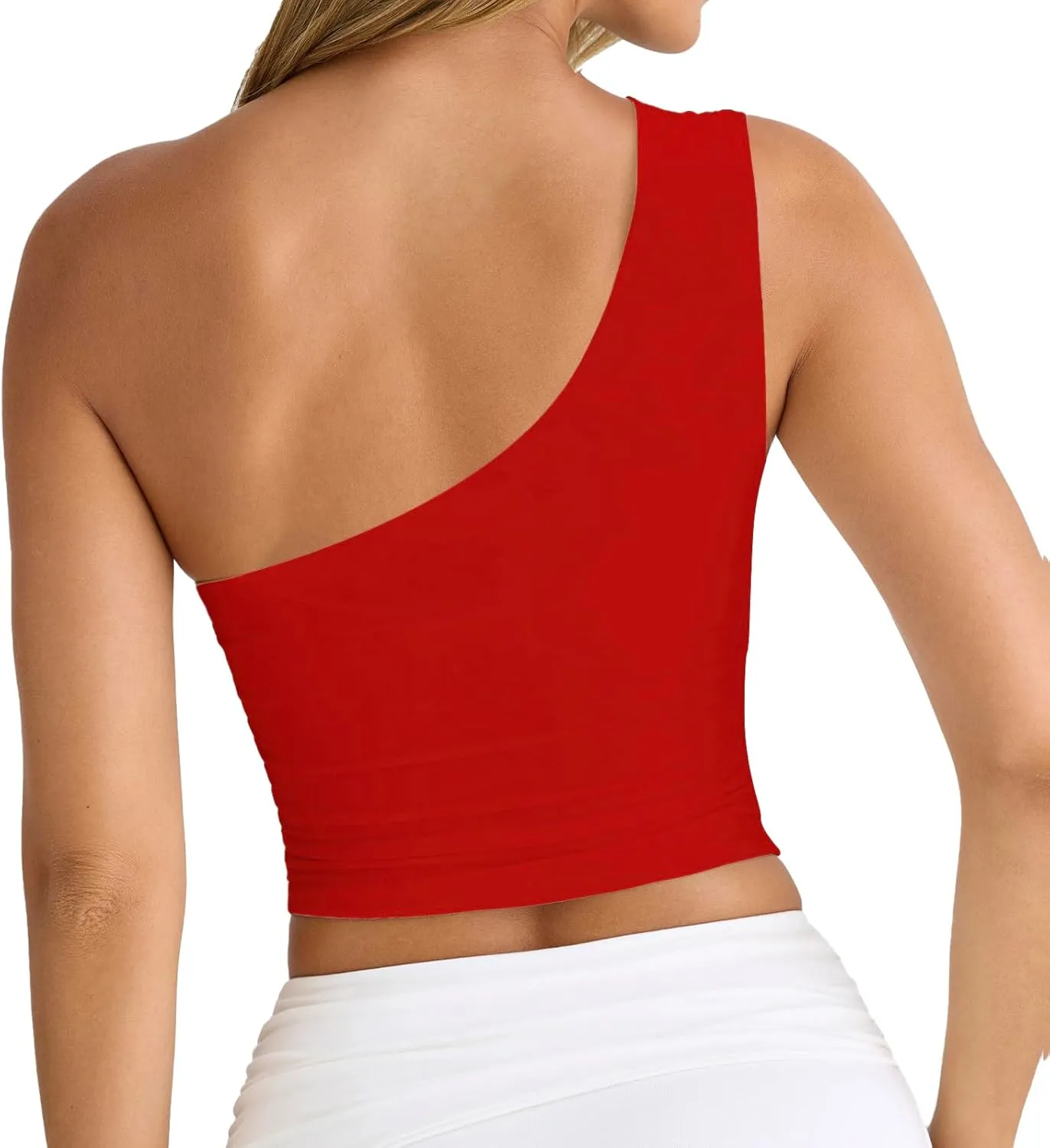 Women's Sexy One Shoulder Crop Tops Sleeveless Cropped Tank Tops Ruched Shirts