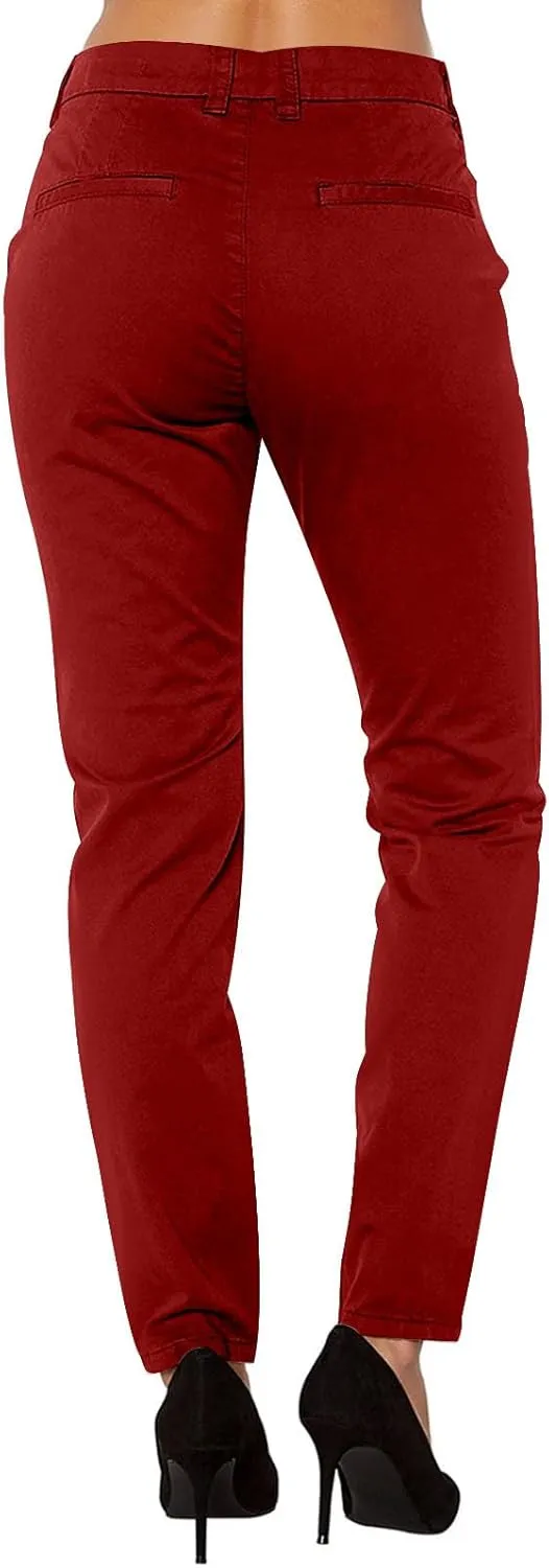 Women's Slim Fit Cargo Pant Work Pants Summer High Waisted Solid Button-On Business Casual Tight Trousers with Pockets