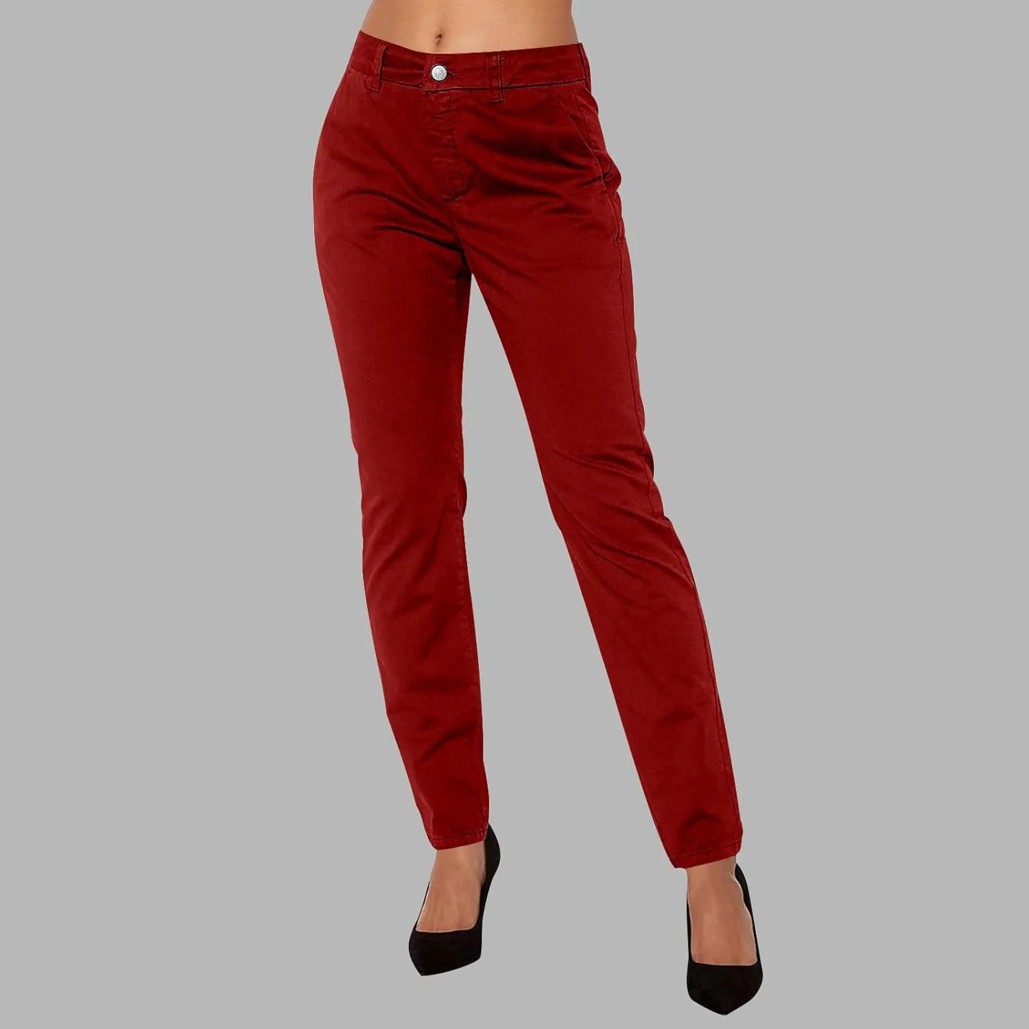 Women's Slim Fit Cargo Pant Work Pants Summer High Waisted Solid Button-On Business Casual Tight Trousers with Pockets
