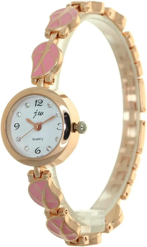 Women's Small Face Wrist Watches Limited Edition Rose Gold Watch Natural Leaf Pattern Lady Bracelet Jewelry Rhinestone Bangle Wristwatch