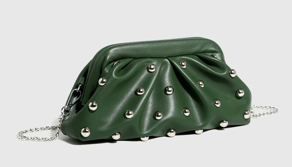 Womens Studded Rivet Clutch Purse Trendy Crescent Crossbody Bag with Chain Evening Bags for Women Cloud Bag Handbag