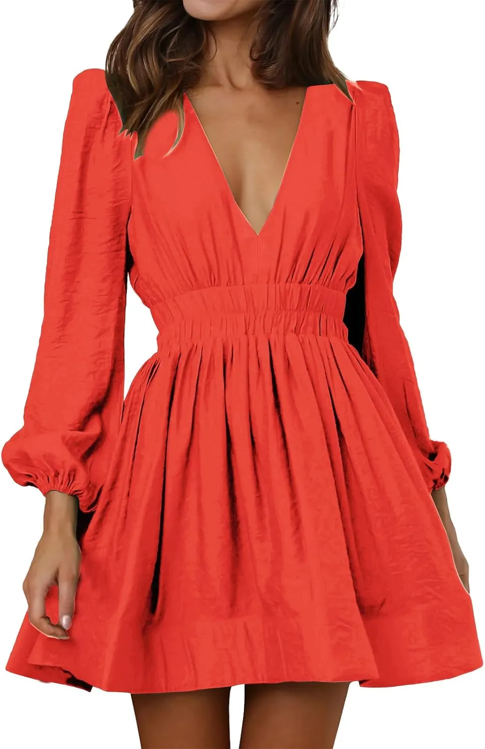 Women's Summer Mini Dress Deep V Neck Sundresses Sexy High Waist Ruffle Dresses Beach Trendy Dress 2025