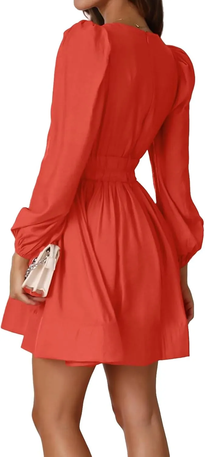 Women's Summer Mini Dress Deep V Neck Sundresses Sexy High Waist Ruffle Dresses Beach Trendy Dress 2025