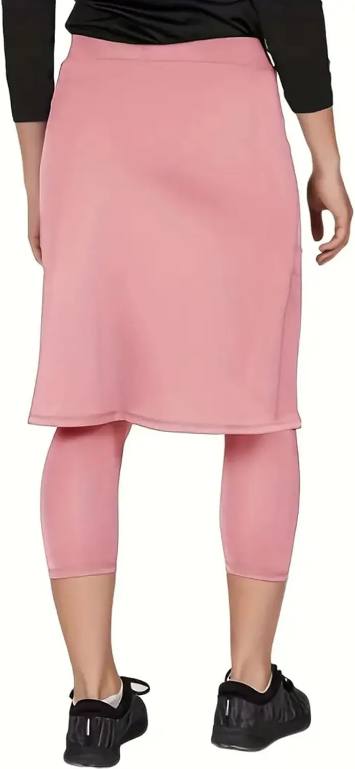 Womens Tennis Skirts with Leggings Knee Length High Waisted Yoga Capri Pants Golf Long Skorts with Pockets