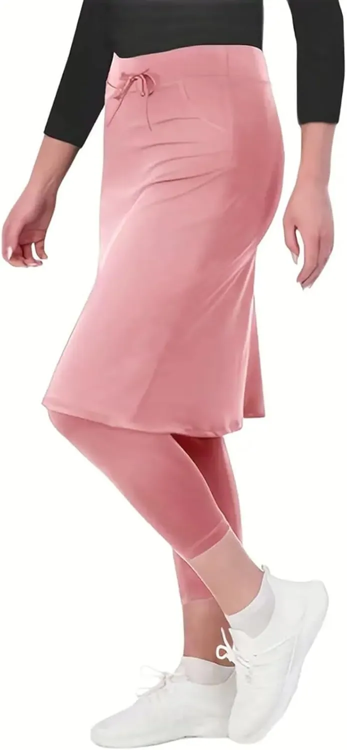 Womens Tennis Skirts with Leggings Knee Length High Waisted Yoga Capri Pants Golf Long Skorts with Pockets