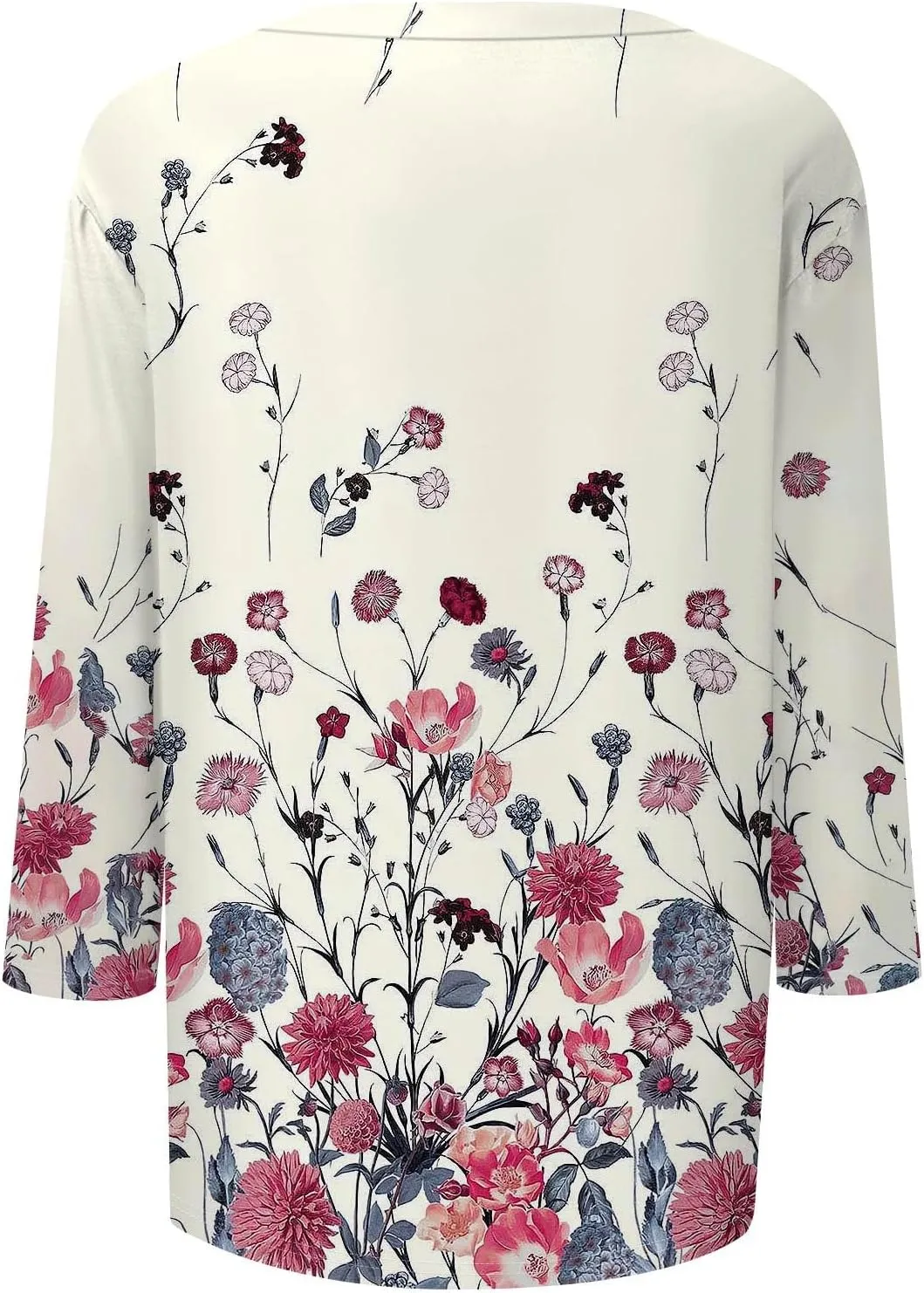 Women's Three-Quarter Sleeve V-Neck Loose Floral Print Casual Blouse Style T-Shirt Sparkle Topss Cute Tops