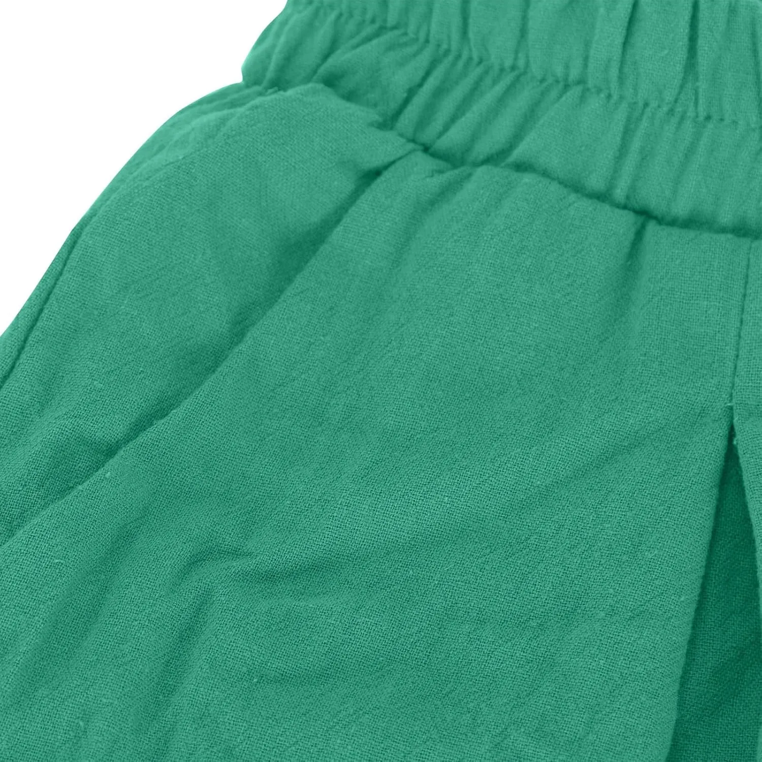 Women's Vintage Cotton Linen Baggy Pants Elastic High Waist Wide Leg Lantern Pants Casual Loose Trouser with Pockets