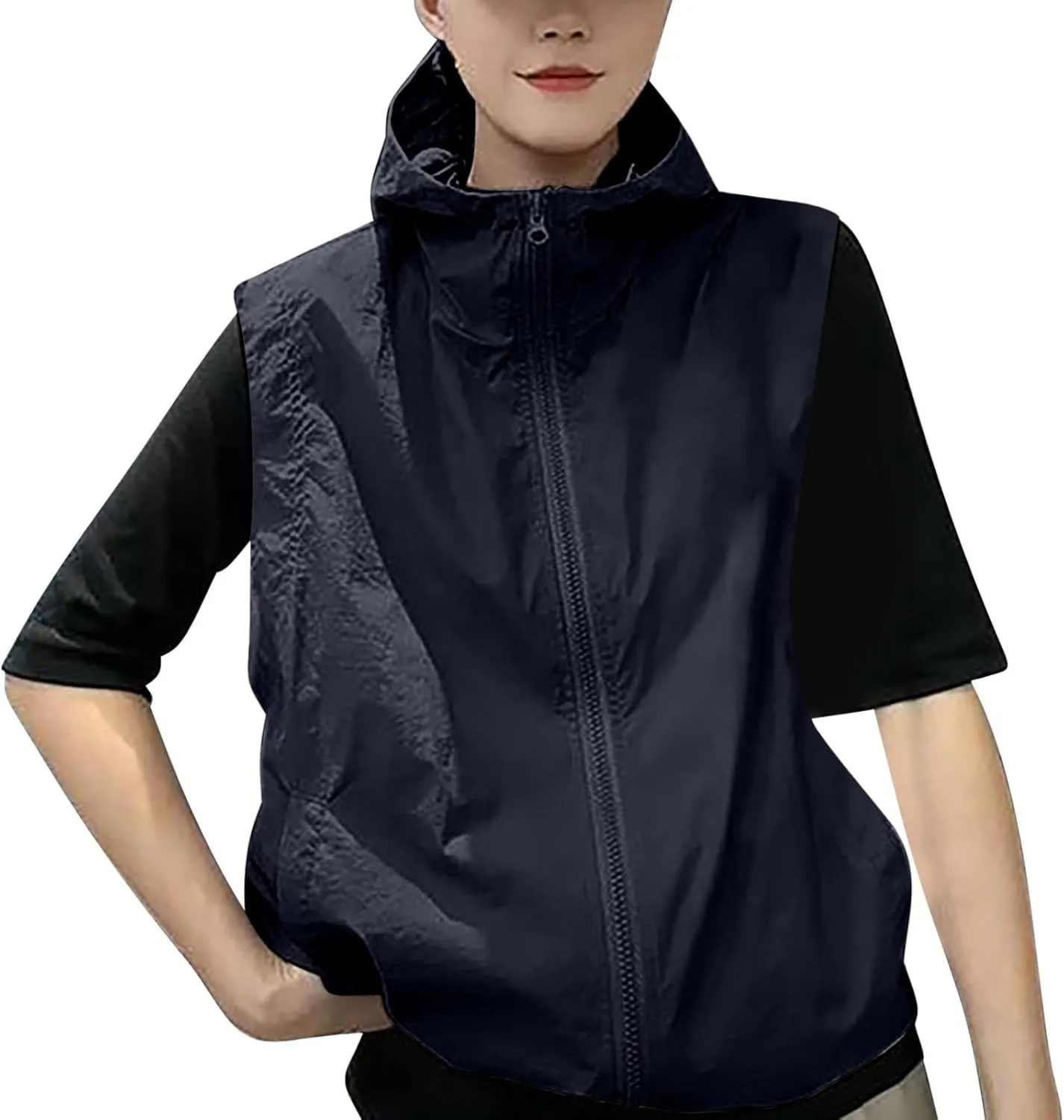 Womens Zip Up Vest Sleeveless Windbreaker Jacket Casual Stand Collar Outdoor Layer Tops