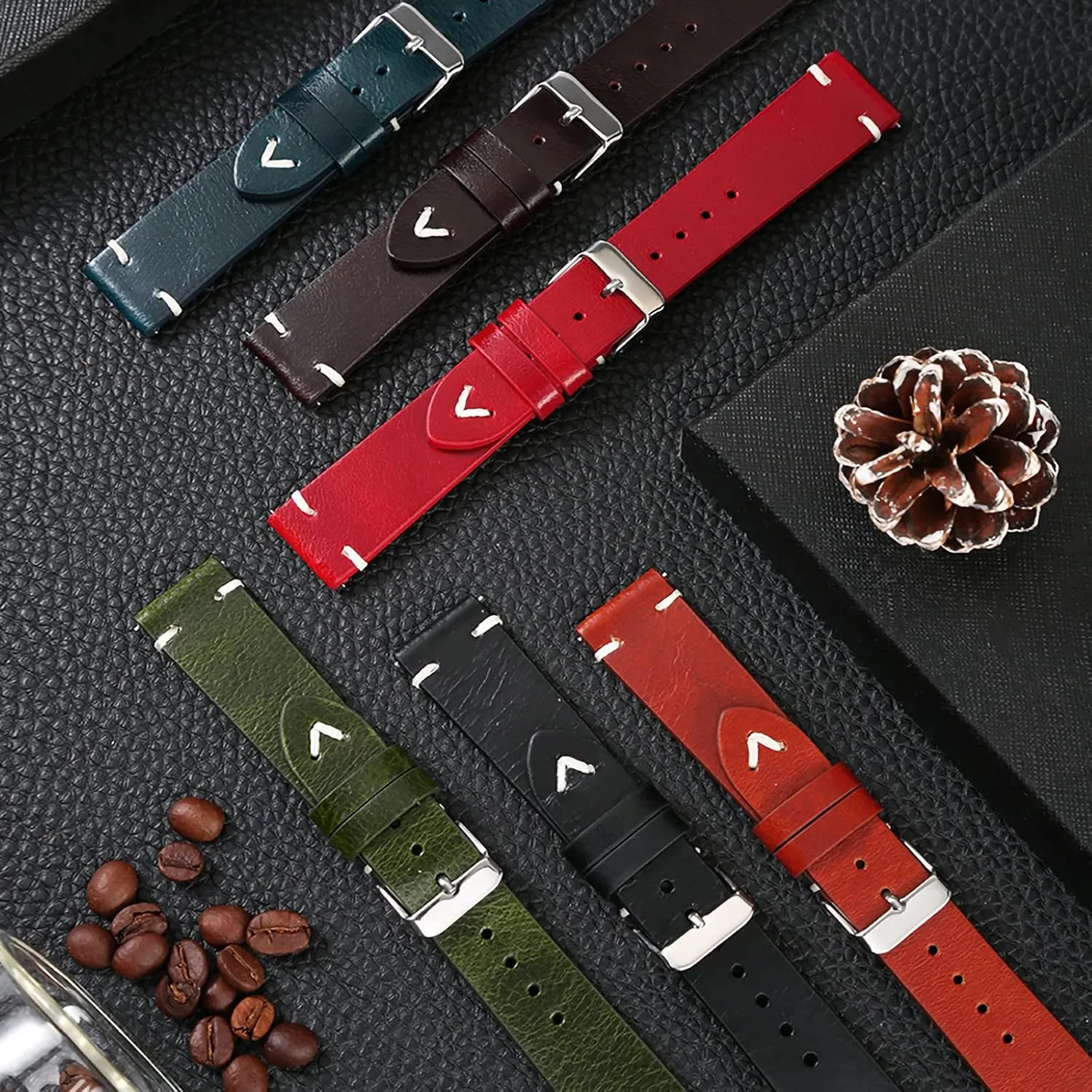 WOUKUP Vintage Leather Watch Band Quick Release Replacement Genuine Watch Strap 18mm 19mm 20mm 22mm for Men and Women