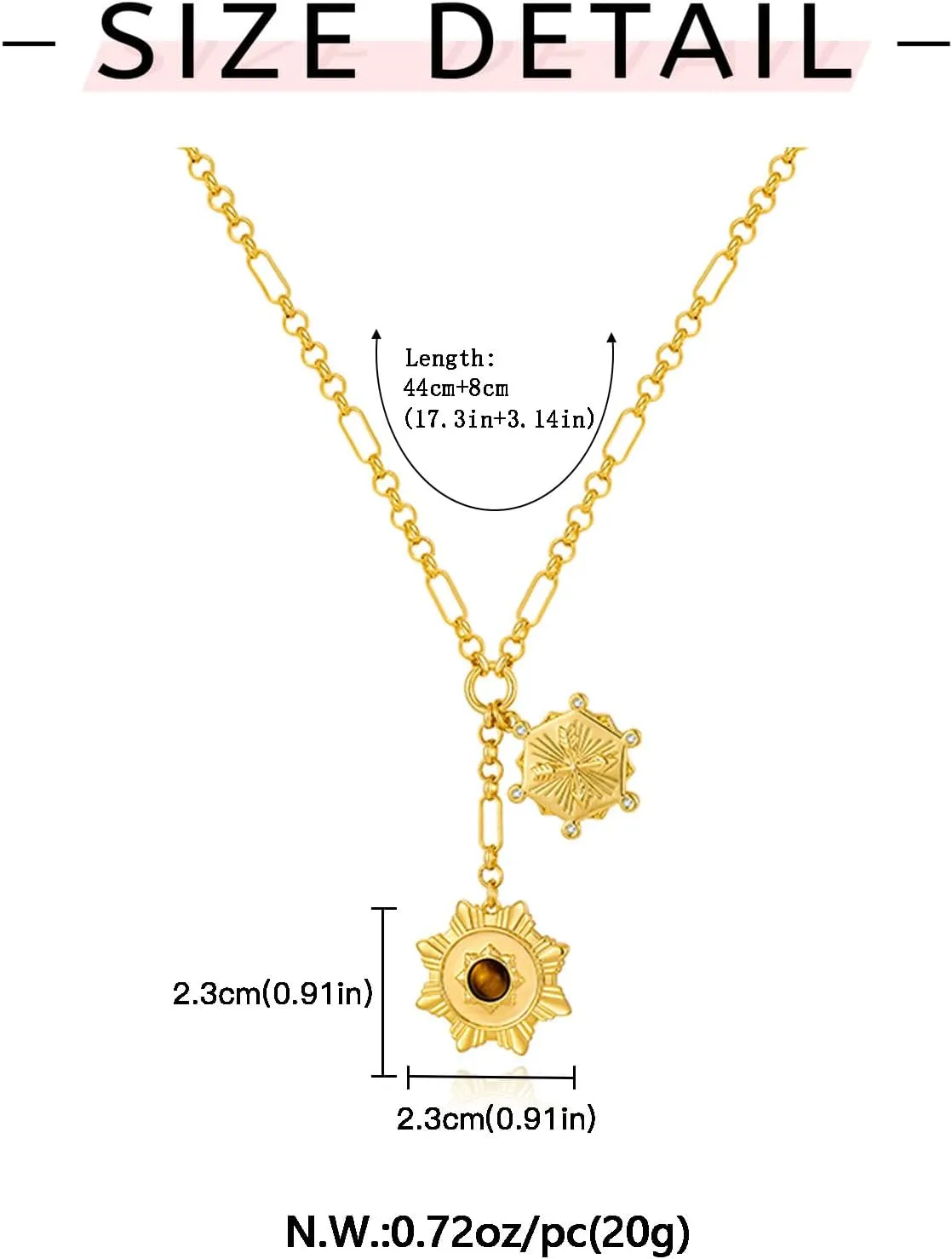 WOWORAMA Gold Pendant Necklace for Women Trendy Sun Star Cross Charm Necklace Lucky Leaf Heart Choker Necklace Chunky Gold Chain Necklace
