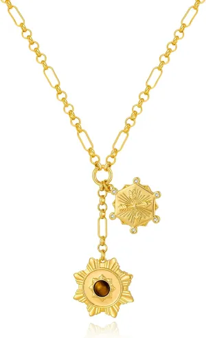 WOWORAMA Gold Pendant Necklace for Women Trendy Sun Star Cross Charm Necklace Lucky Leaf Heart Choker Necklace Chunky Gold Chain Necklace
