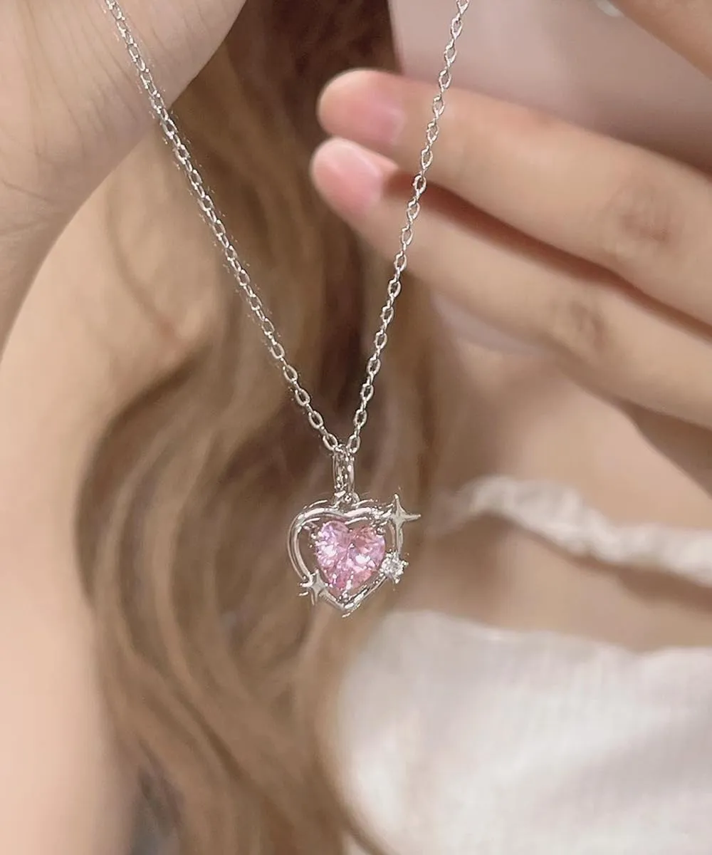 Y2k heart necklace for women cute cool Purple zirconia Pendant Collarbone chain necklace girl jewelry gift
