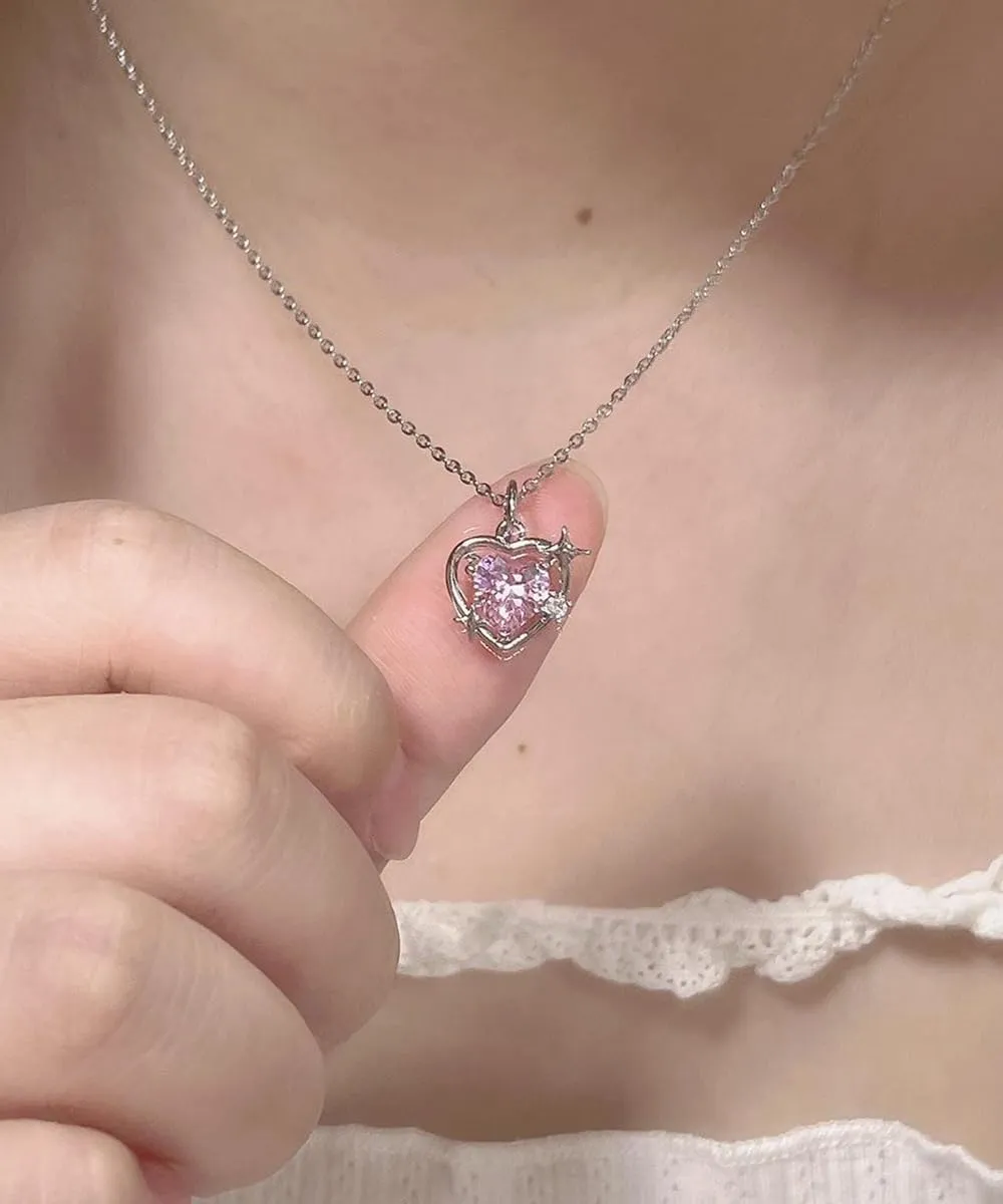 Y2k heart necklace for women cute cool Purple zirconia Pendant Collarbone chain necklace girl jewelry gift