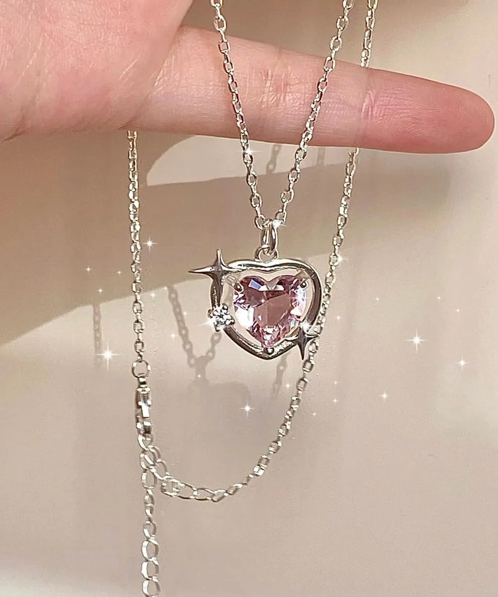 Y2k heart necklace for women cute cool Purple zirconia Pendant Collarbone chain necklace girl jewelry gift