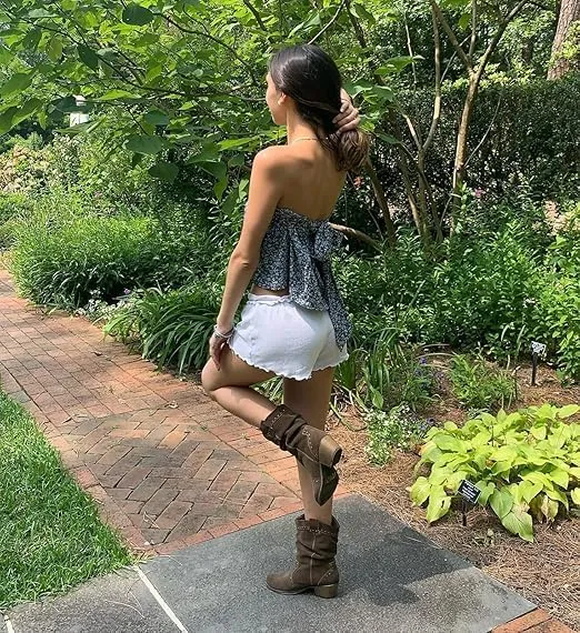 Y2k Vintage Boho Floral Tube Top Women Sexy Strapless Crop Bandeau Tops Ruffle Ruched Aesthetic Going Out Peplum Shirt