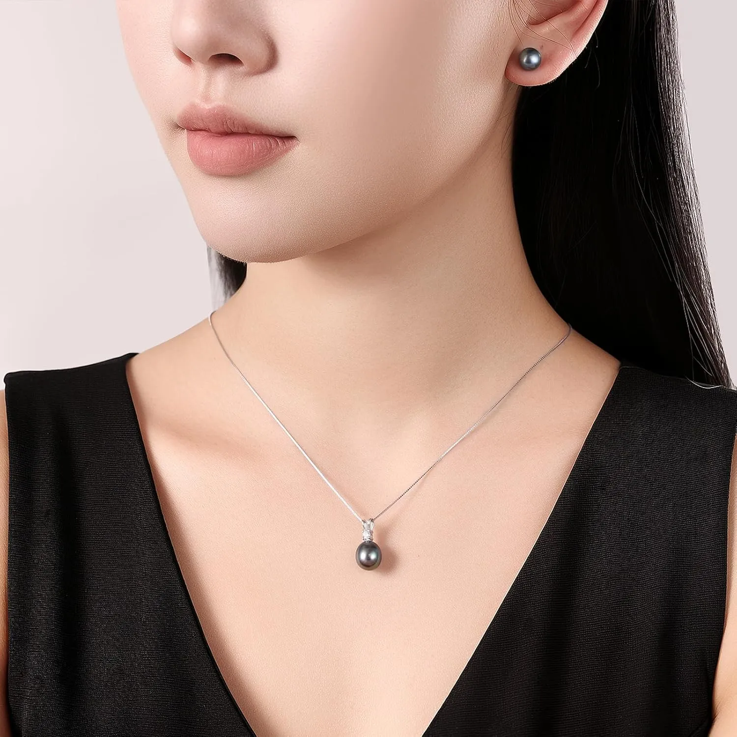 YAMI Pearl Jewelry Set for Women, 9.5-11mm AAAA Freshwater/Saltwater Pearl Necklace & 8-8.5mm Stud Earrings, 925 Sterling Silver, Hypoallergenic Gift for Her