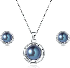 YAMI Pearl Necklace and Earring Set for Women, 925 Sterling Silver 10MM Cultured Pearls Pendant Necklace Pearl Stud Earrings Jewelry Set, 18Inch 2" Box Chain, Gifts for Mother Wife Her