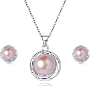 YAMI Pearl Necklace and Earring Set for Women, 925 Sterling Silver 10MM Cultured Pearls Pendant Necklace Pearl Stud Earrings Jewelry Set, 18Inch 2" Box Chain, Gifts for Mother Wife Her