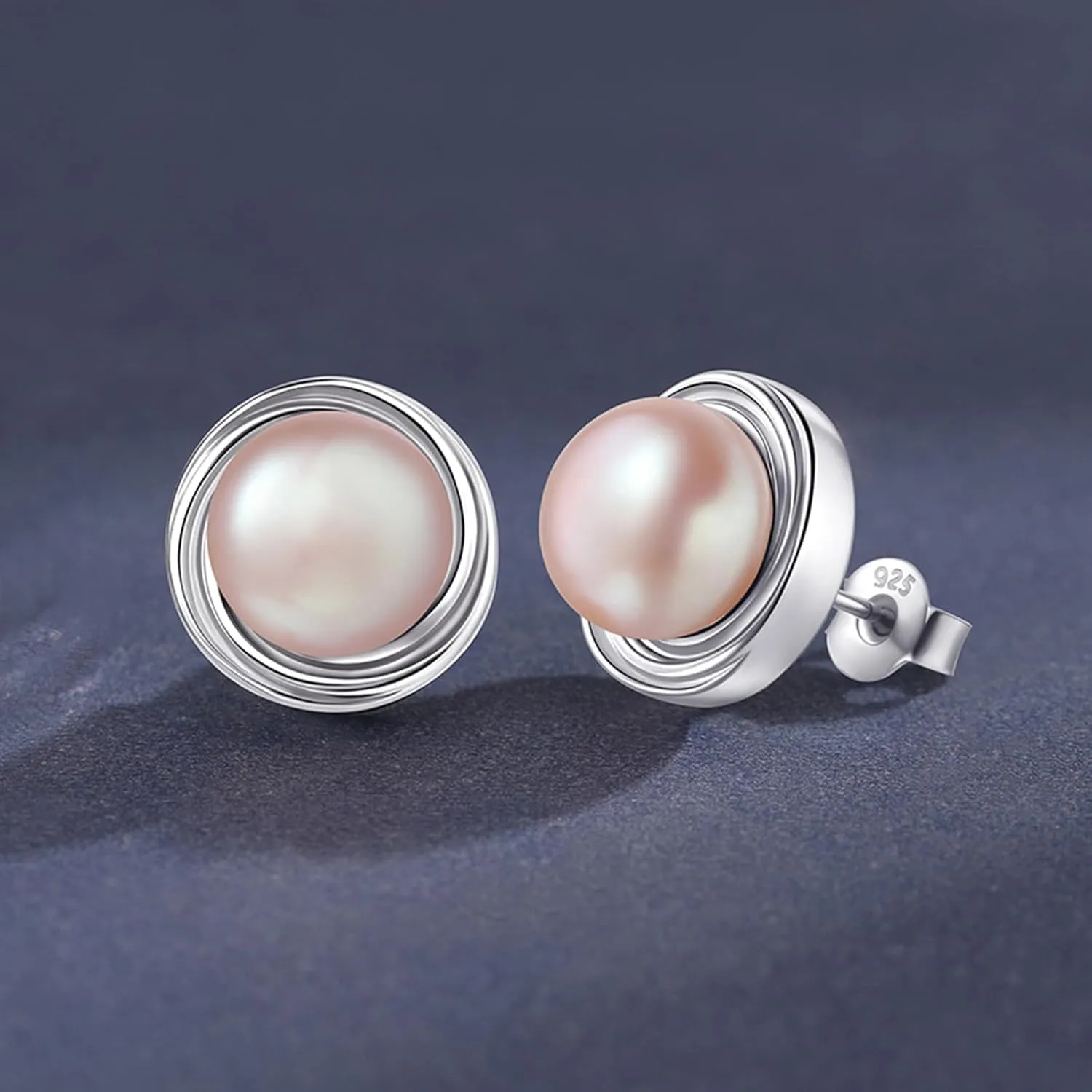 YAMI Pearl Necklace and Earring Set for Women, 925 Sterling Silver 10MM Cultured Pearls Pendant Necklace Pearl Stud Earrings Jewelry Set, 18Inch 2" Box Chain, Gifts for Mother Wife Her