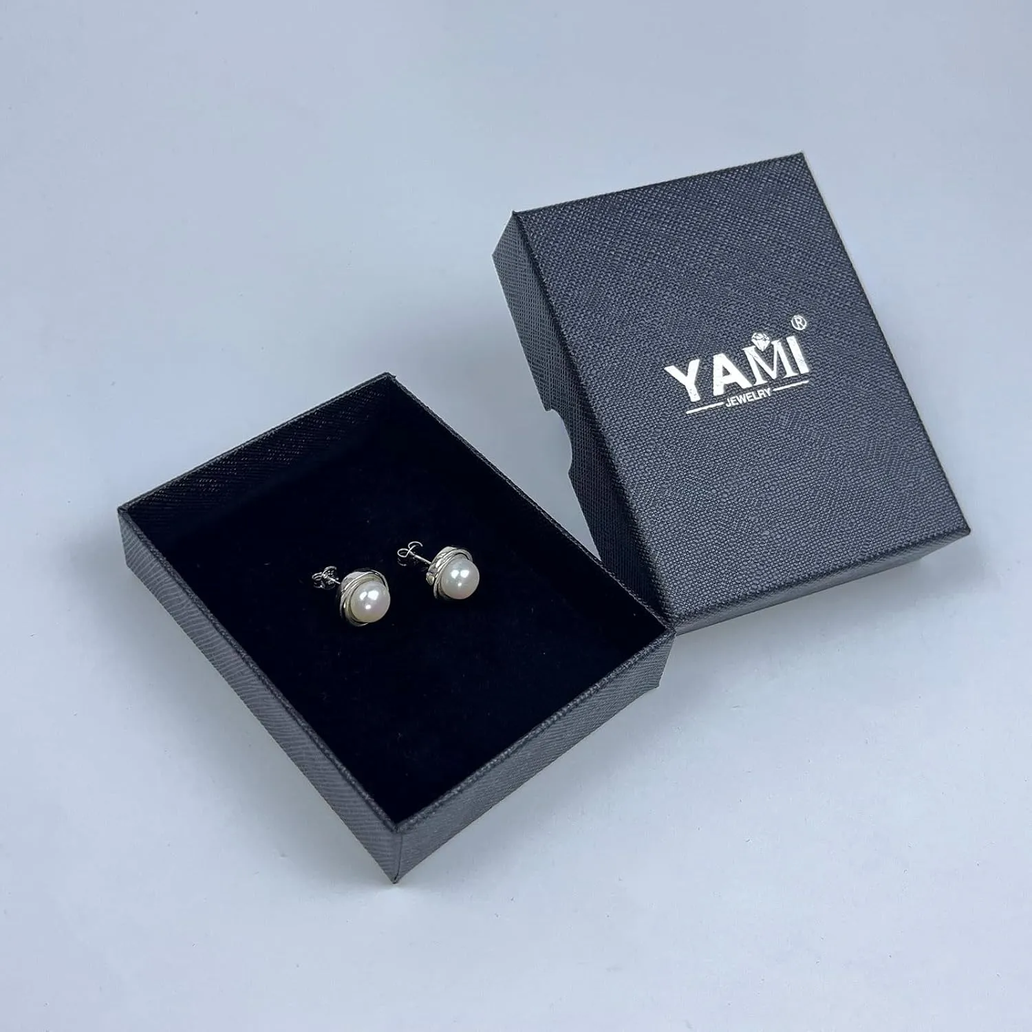 YAMI Sterling Silver Natural Cultured Pearl Earrings for Women, Black/White/Pink/Grey Pearl Stud Earrings 8MM, Hypoallergenic Jewelry Gifts for Mother Wife Her