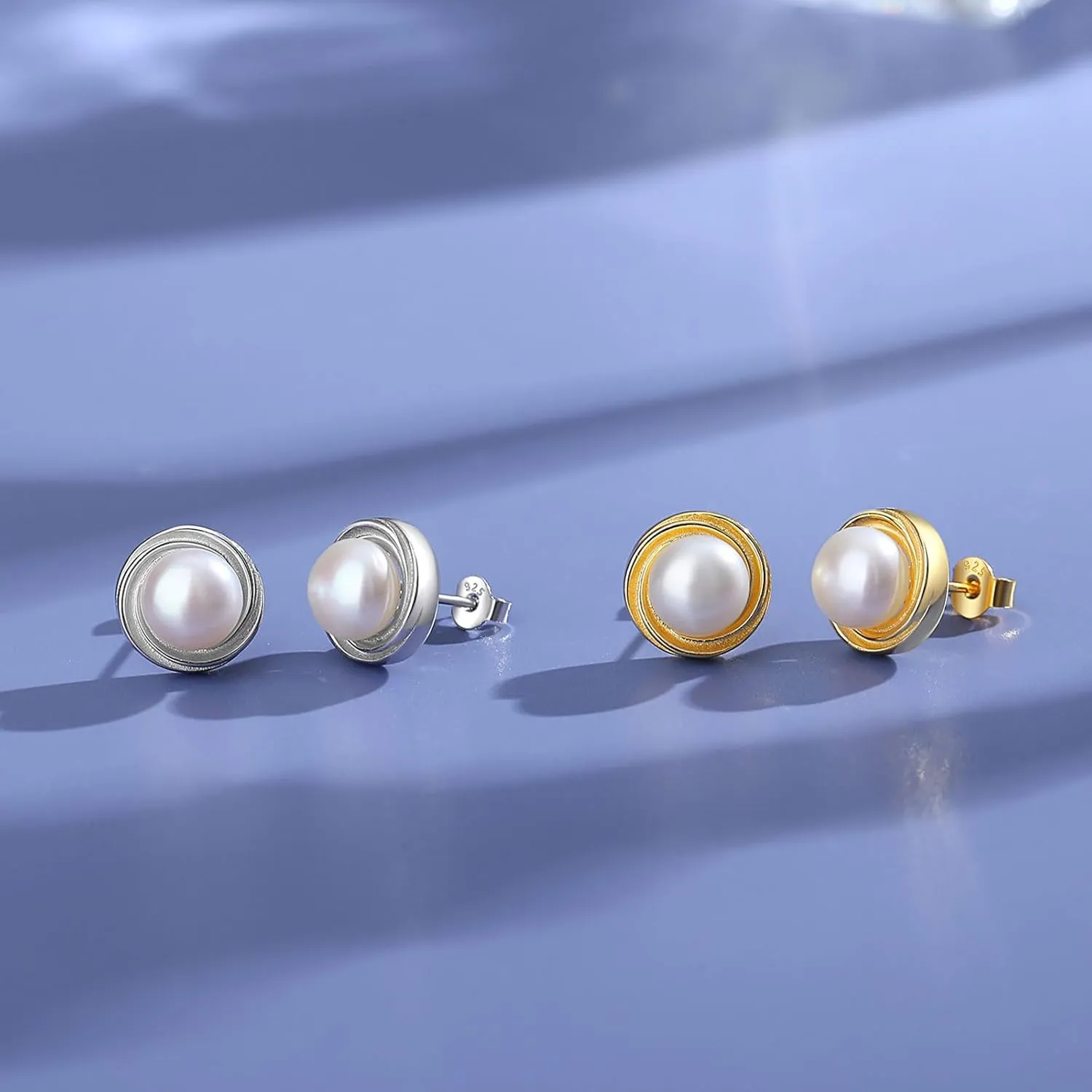 YAMI Sterling Silver Natural Cultured Pearl Earrings for Women, Black/White/Pink/Grey Pearl Stud Earrings 8MM, Hypoallergenic Jewelry Gifts for Mother Wife Her