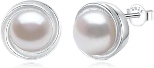 YAMI Sterling Silver Natural Cultured Pearl Earrings for Women, Black/White/Pink/Grey Pearl Stud Earrings 8MM, Hypoallergenic Jewelry Gifts for Mother Wife Her