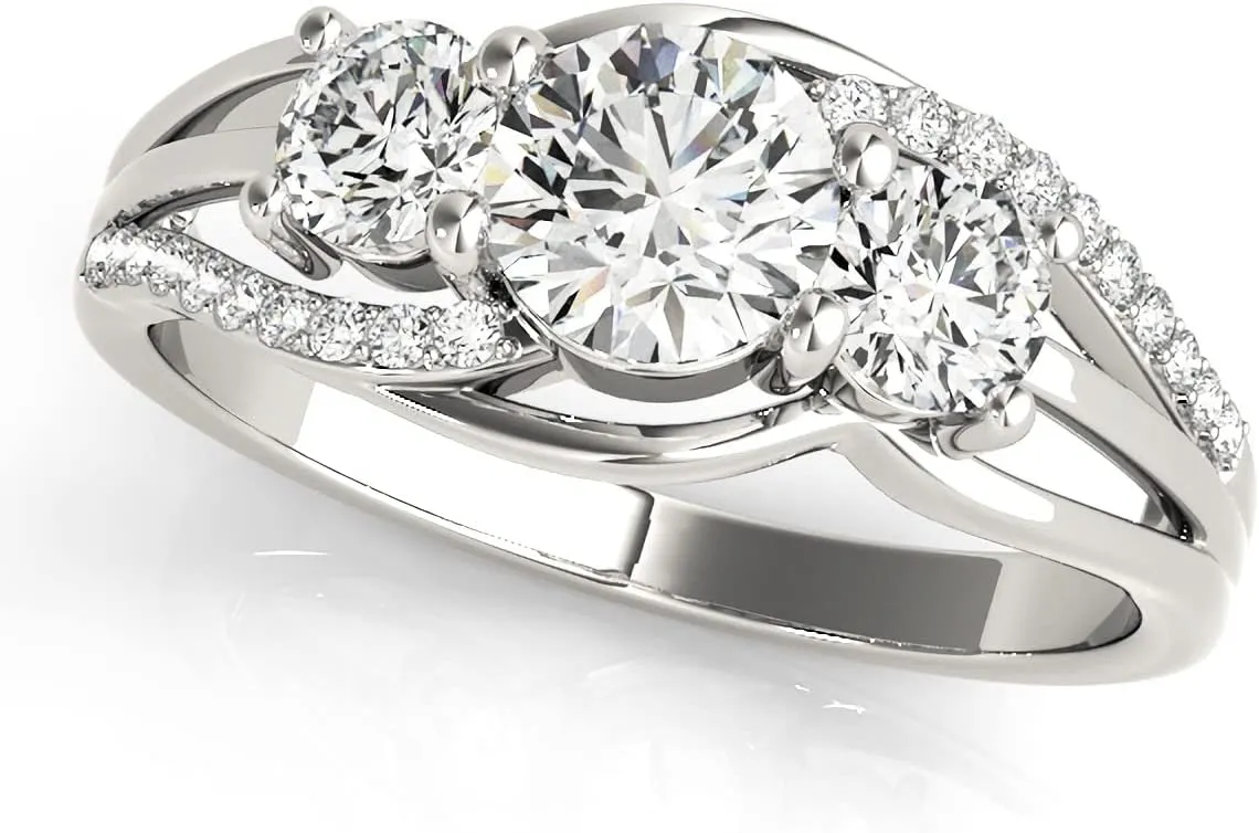 YDD 3 Stone Moissanite Engagement Rings for Women 1CT Center Brilliant Moissanite Engagement Ring White Gold 925 Sterling Silver Anniversary Promise Rings for Her