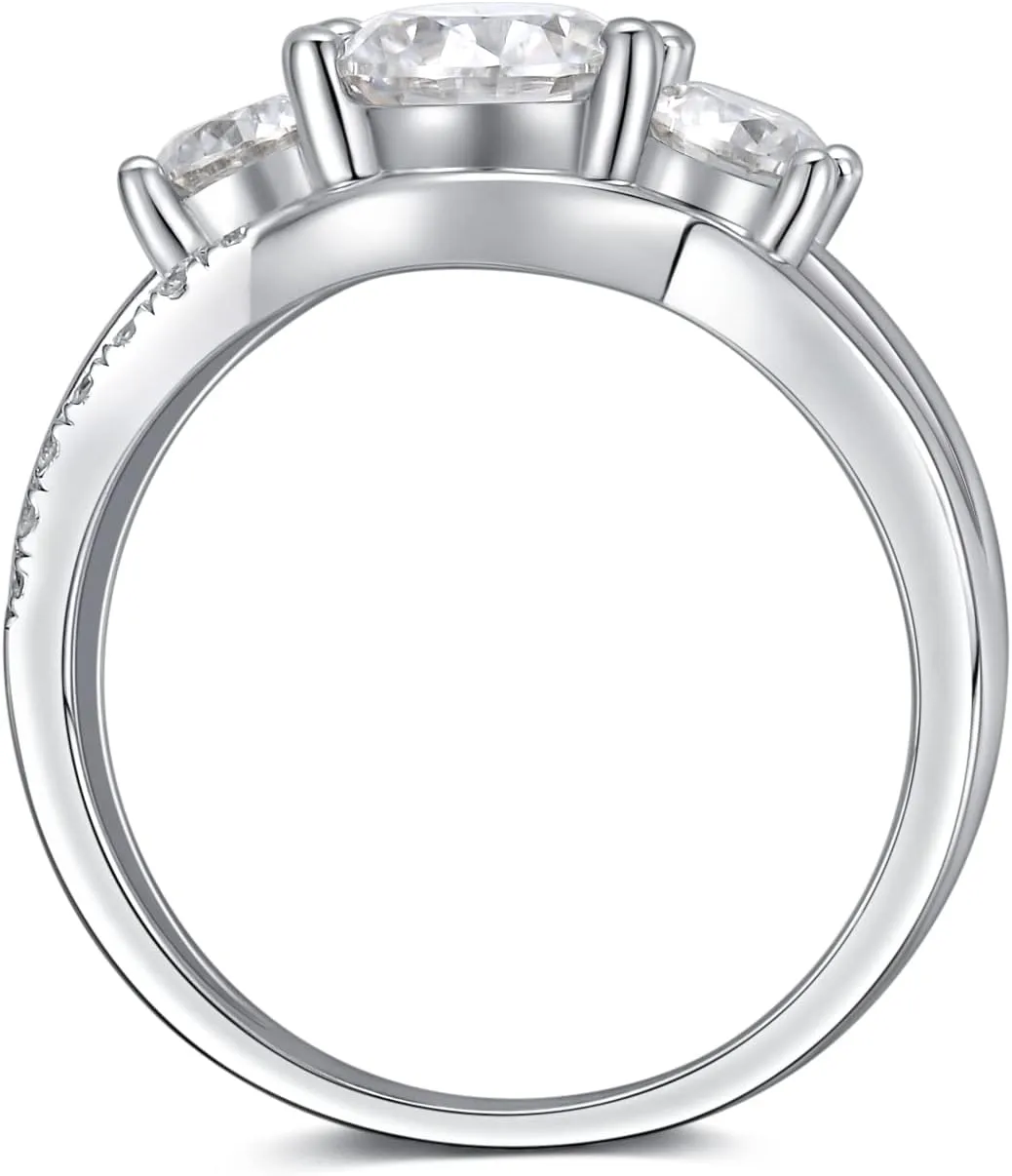 YDD 3 Stone Moissanite Engagement Rings for Women 1CT Center Brilliant Moissanite Engagement Ring White Gold 925 Sterling Silver Anniversary Promise Rings for Her