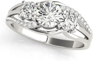 YDD 3 Stone Moissanite Engagement Rings for Women 1CT Center Brilliant Moissanite Engagement Ring White Gold 925 Sterling Silver Anniversary Promise Rings for Her