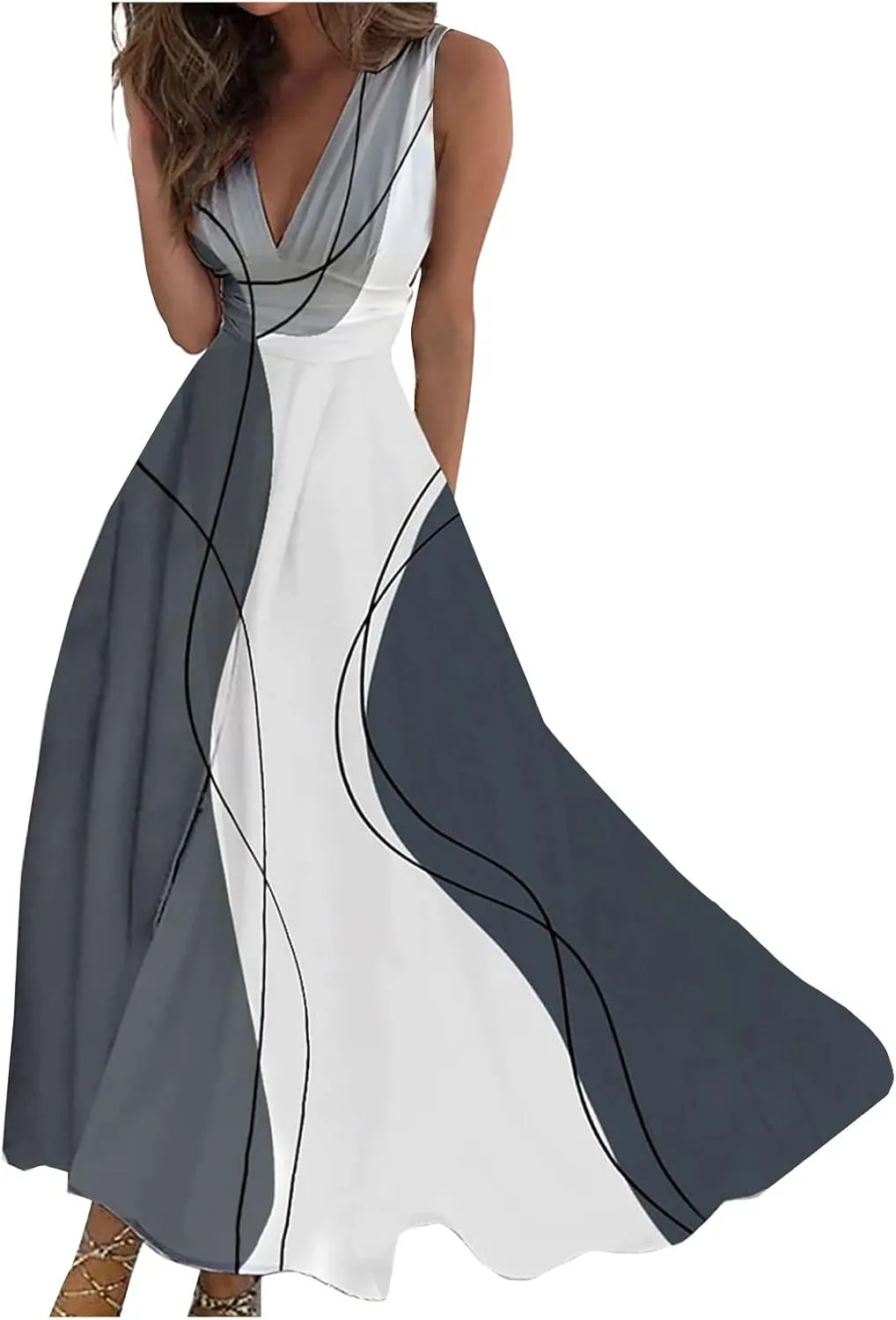Yesunpxs Dresses for Women 2024 Sleeveless Floral Printed Maxi Dress Wrap V Neck Flowy Ruched Beach Dresses Boho Sundresses