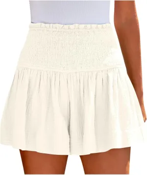 ZDRZK Loose Shorts Women Summer Casual Solid Elastic High Waisted Shorts Ruffle Hem 2024 Fashion Going Out Flowy Shorts