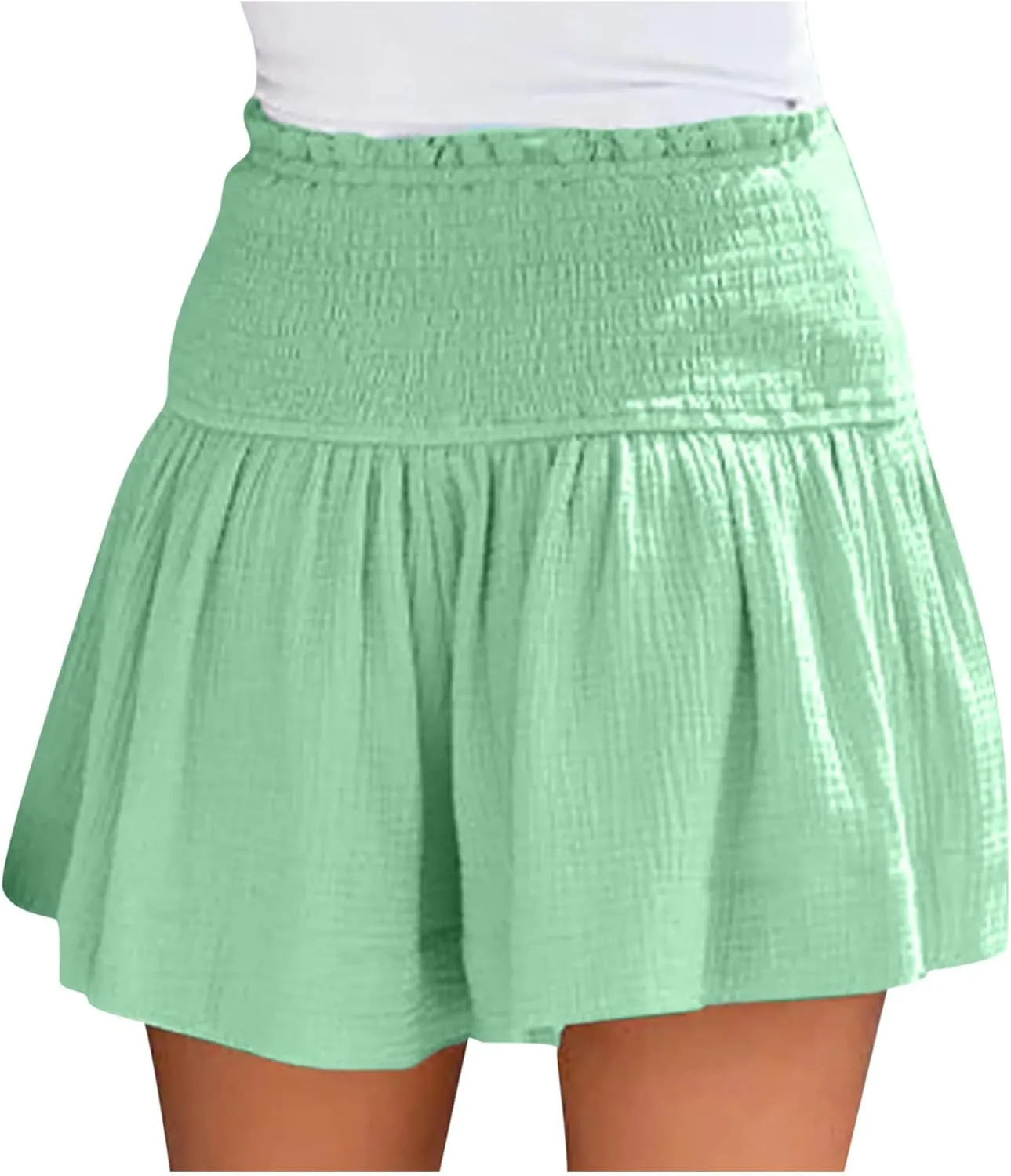 ZDRZK Loose Shorts Women Summer Casual Solid Elastic High Waisted Shorts Ruffle Hem 2024 Fashion Going Out Flowy Shorts